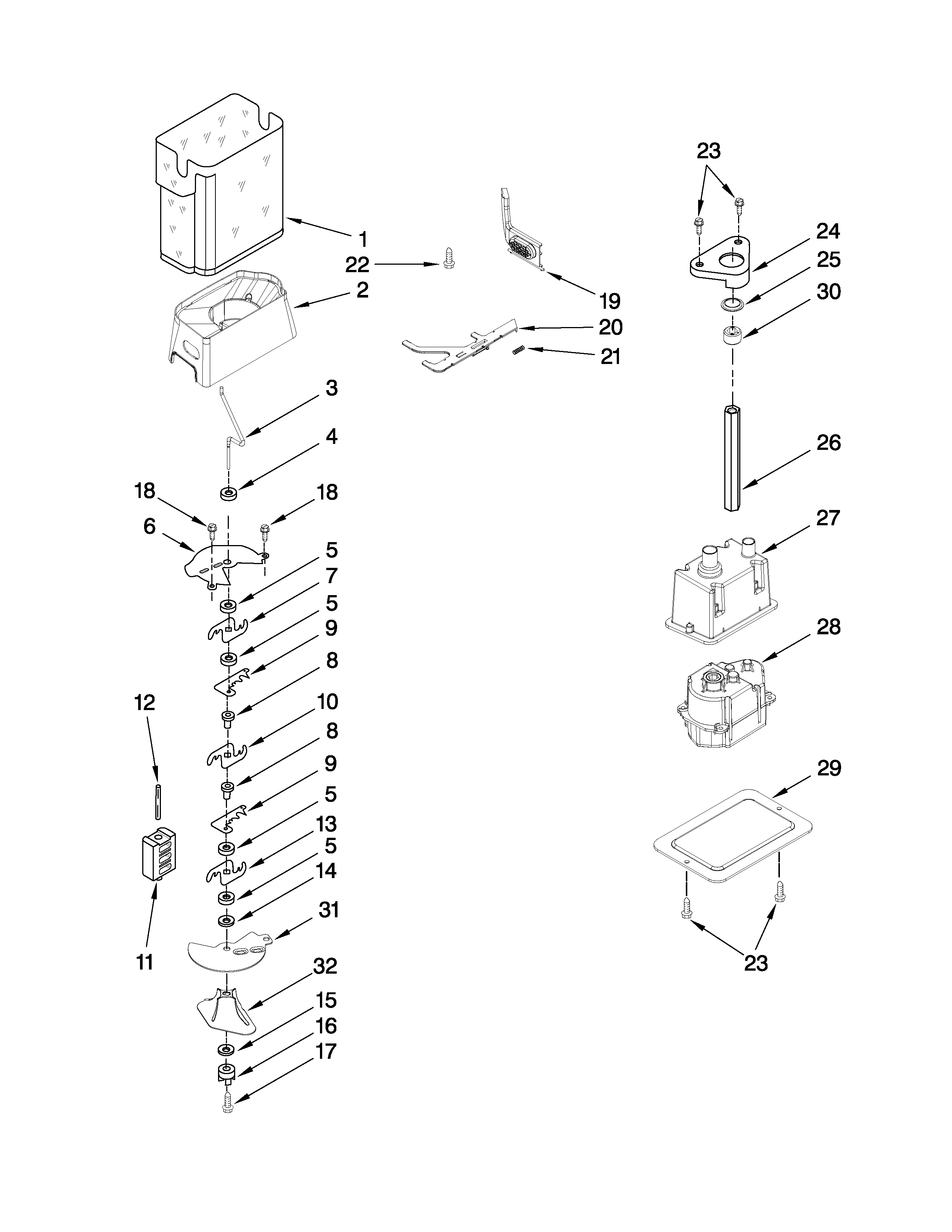 KitchenAid KSSS42QTW04 motor and ice container parts diagram