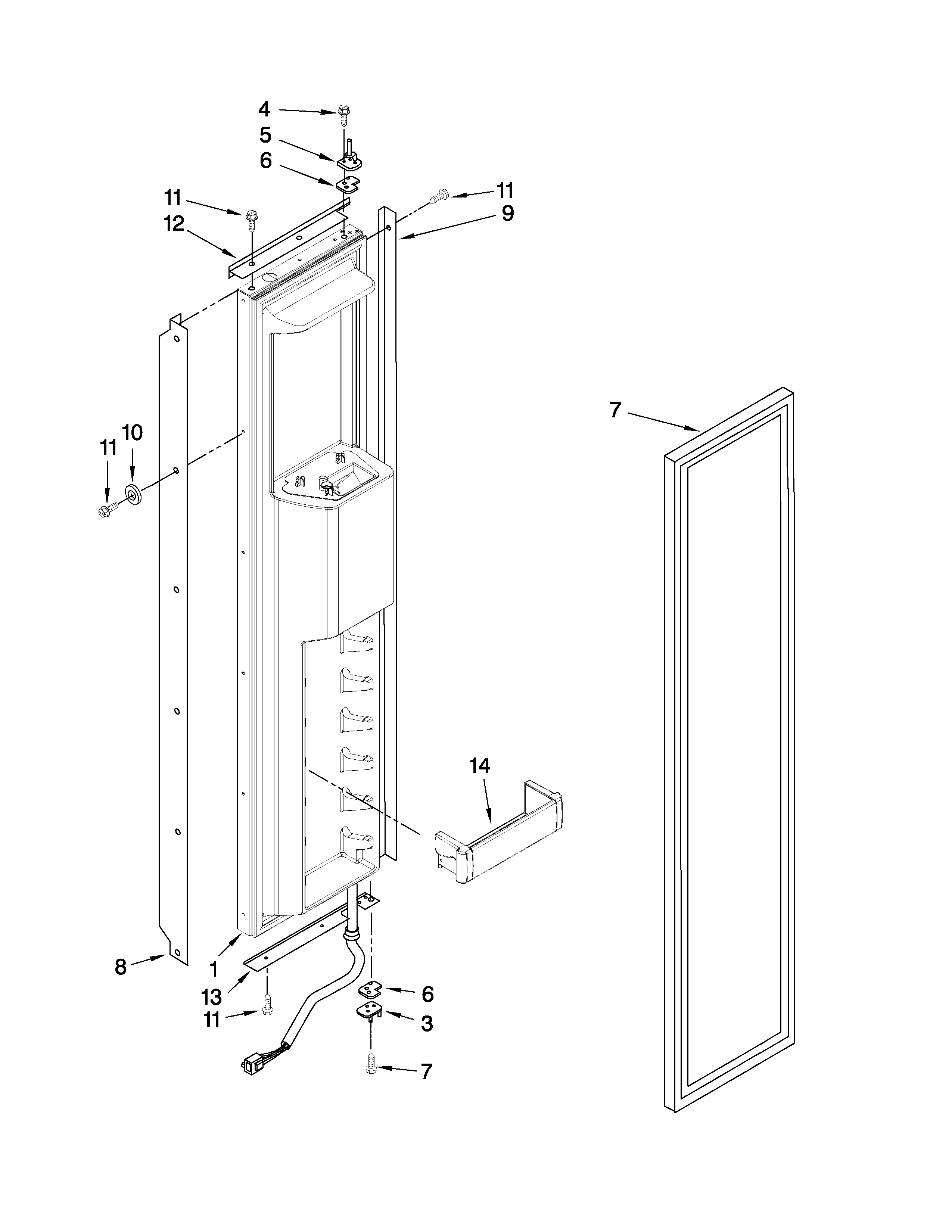 KitchenAid KSSS42QTW04 freezer door parts diagram