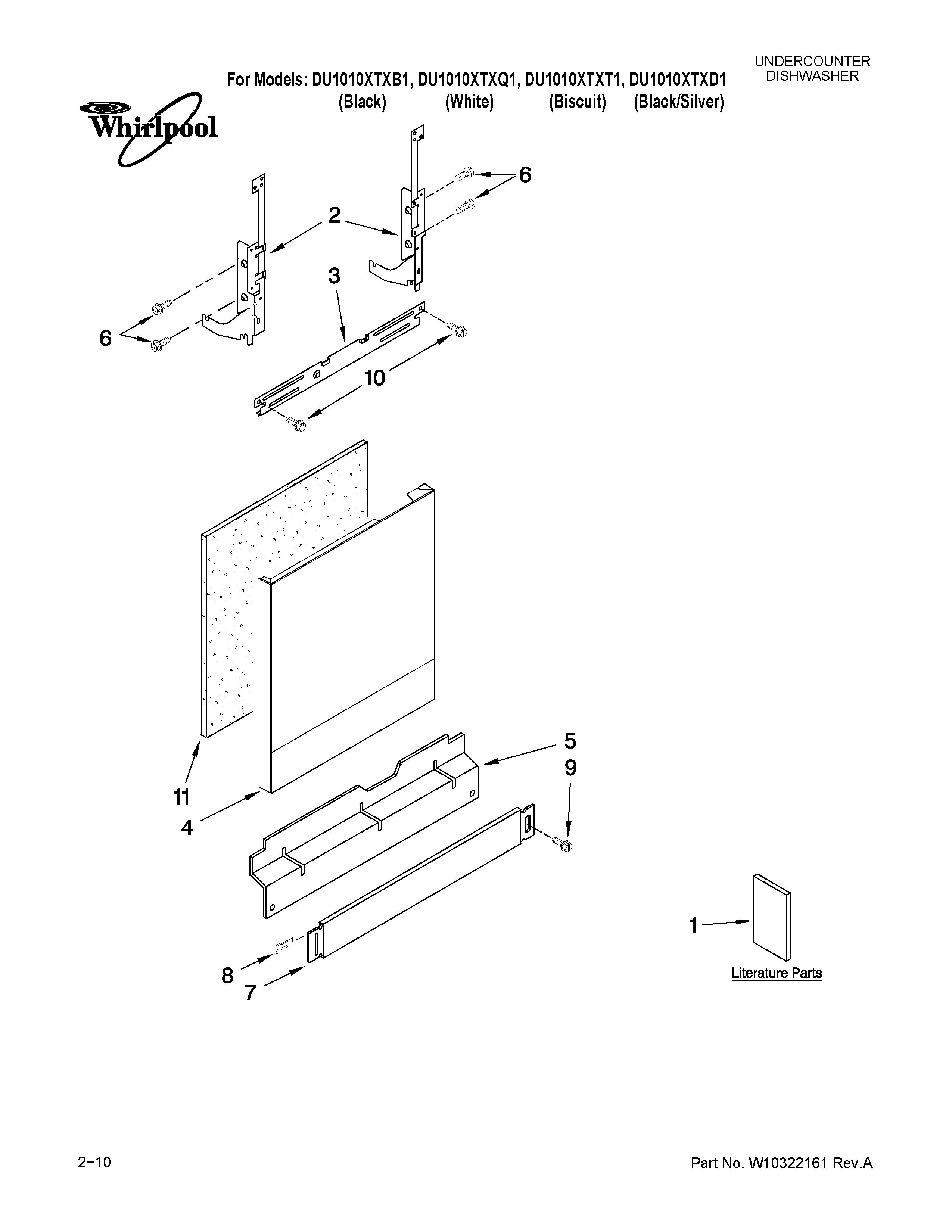 Whirlpool DU1010XTXD1 door and panel parts diagram