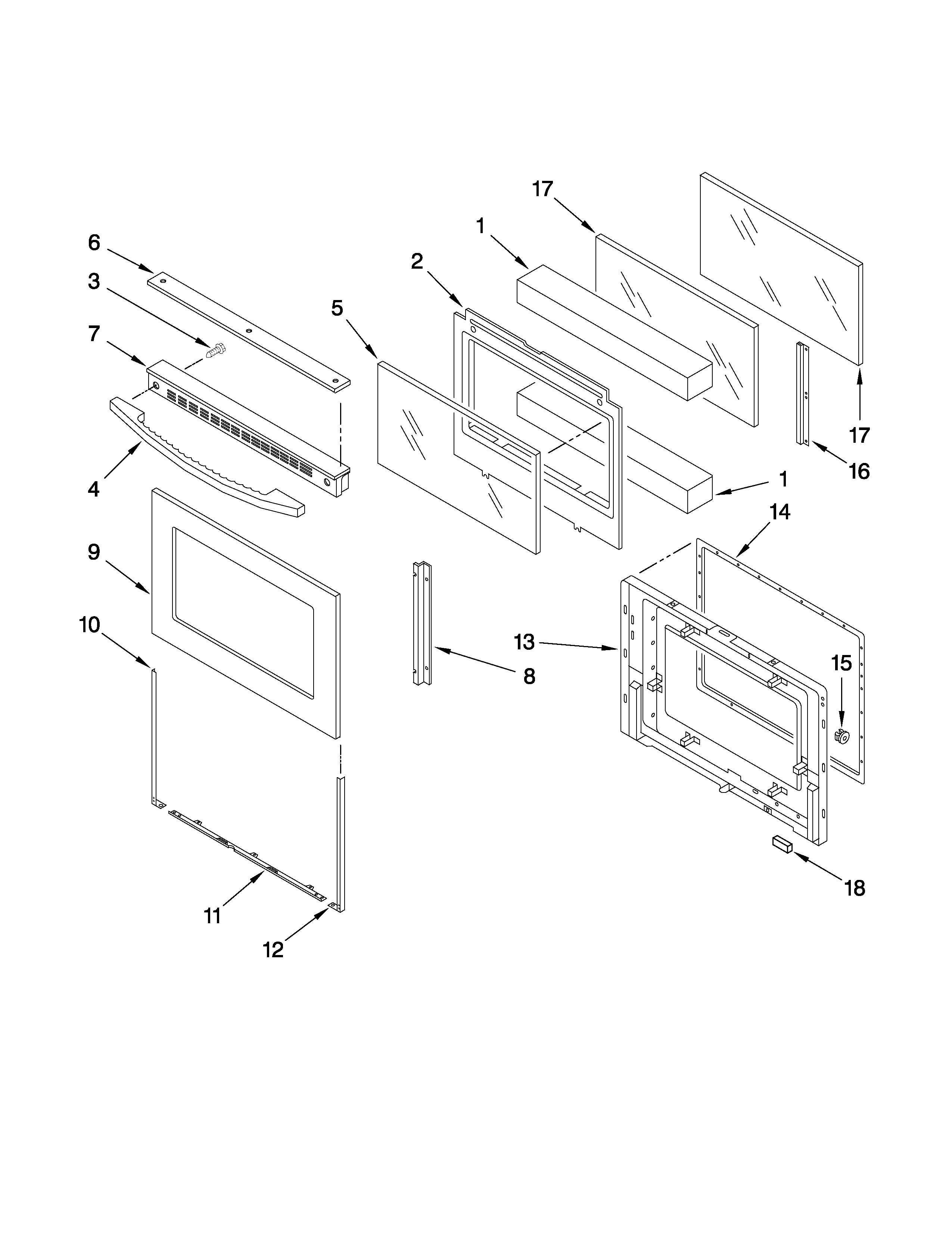 Jenn-Air JGW8130DDB15 oven door parts diagram