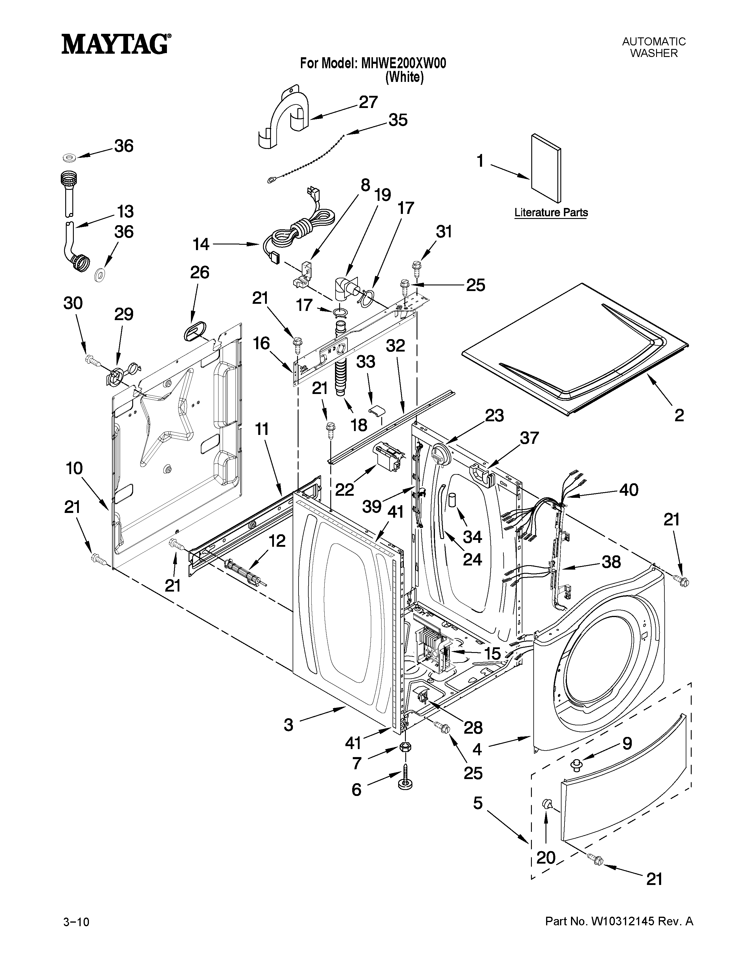 Maytag MHWE200XW00 top and cabinet parts diagram
