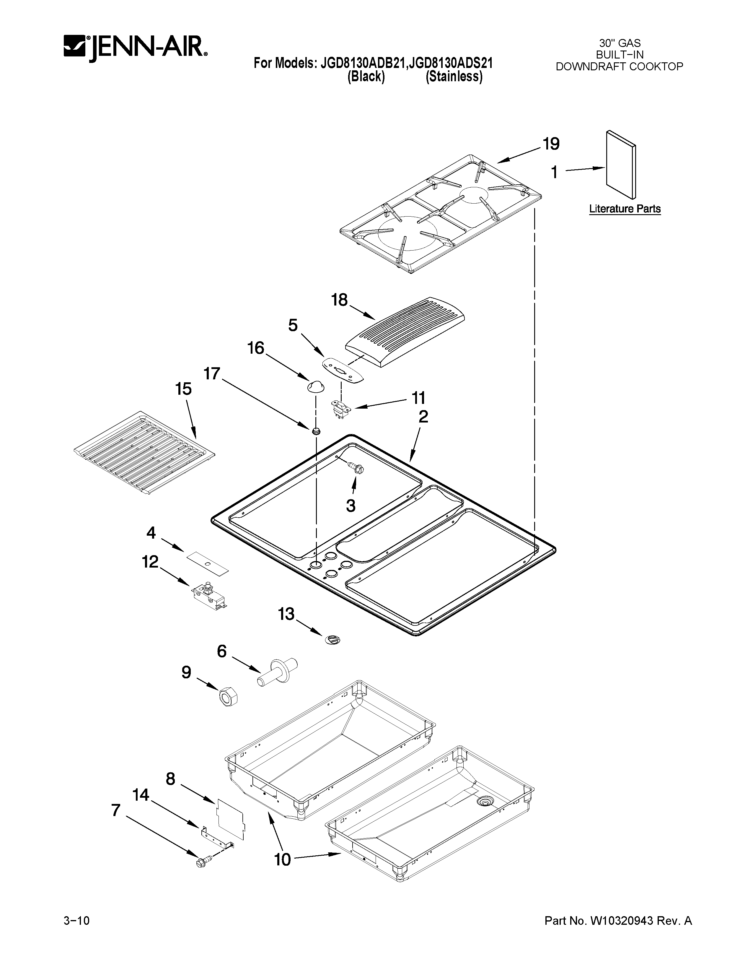 Jenn-Air JGD8130ADS21 cooktop parts diagram