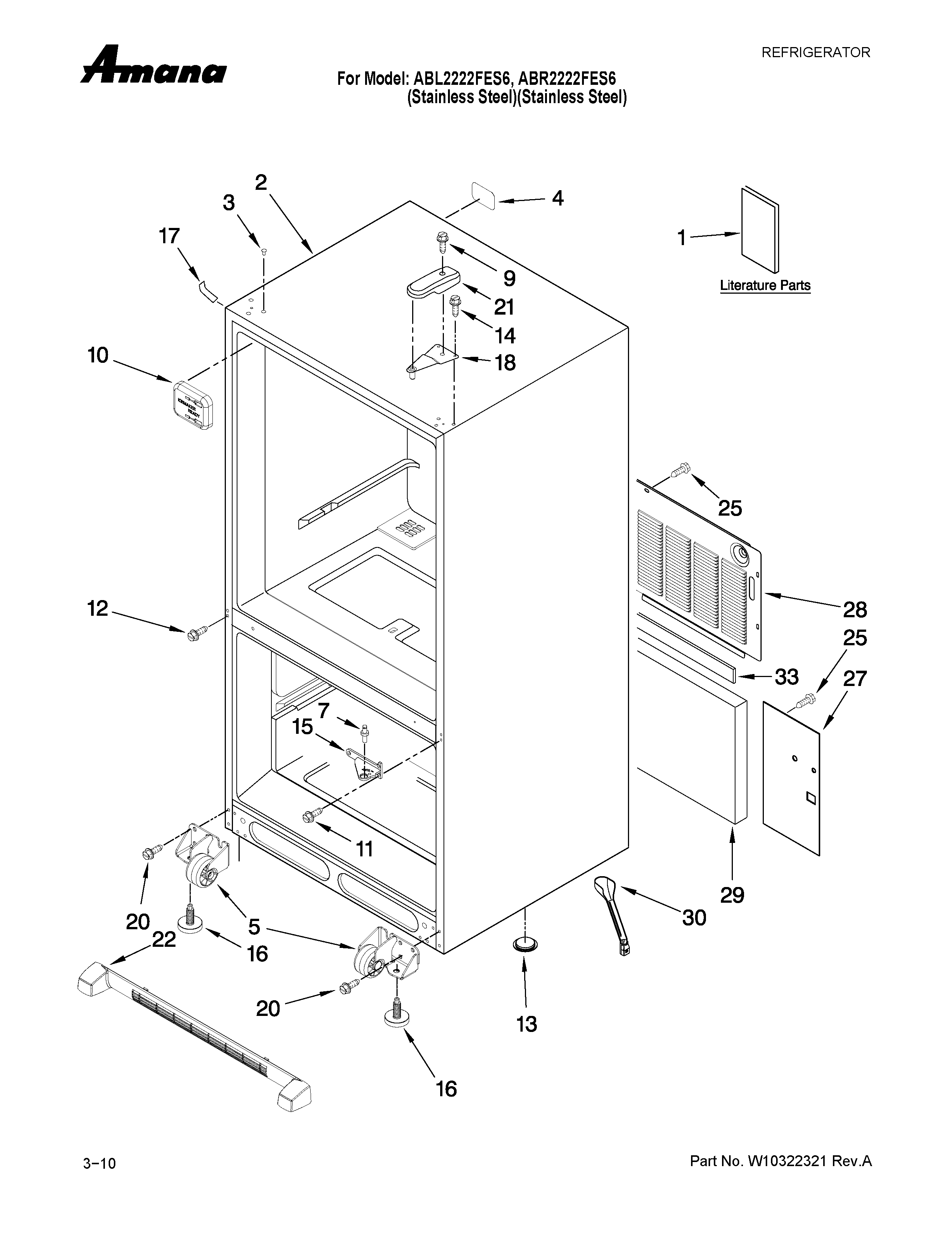 Amana ABL2222FES6 cabinet parts diagram