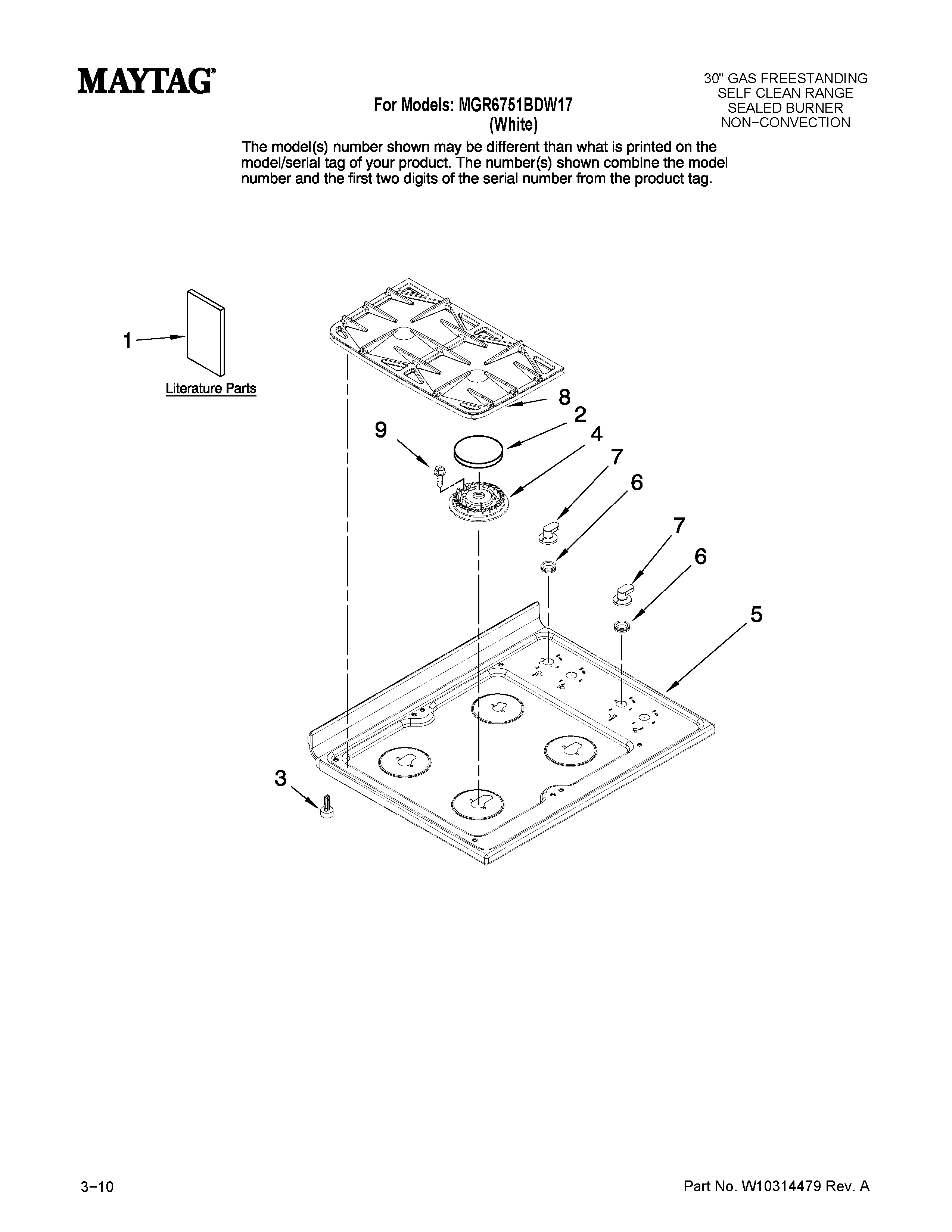 Maytag MGR6751BDW17 cooktop parts diagram