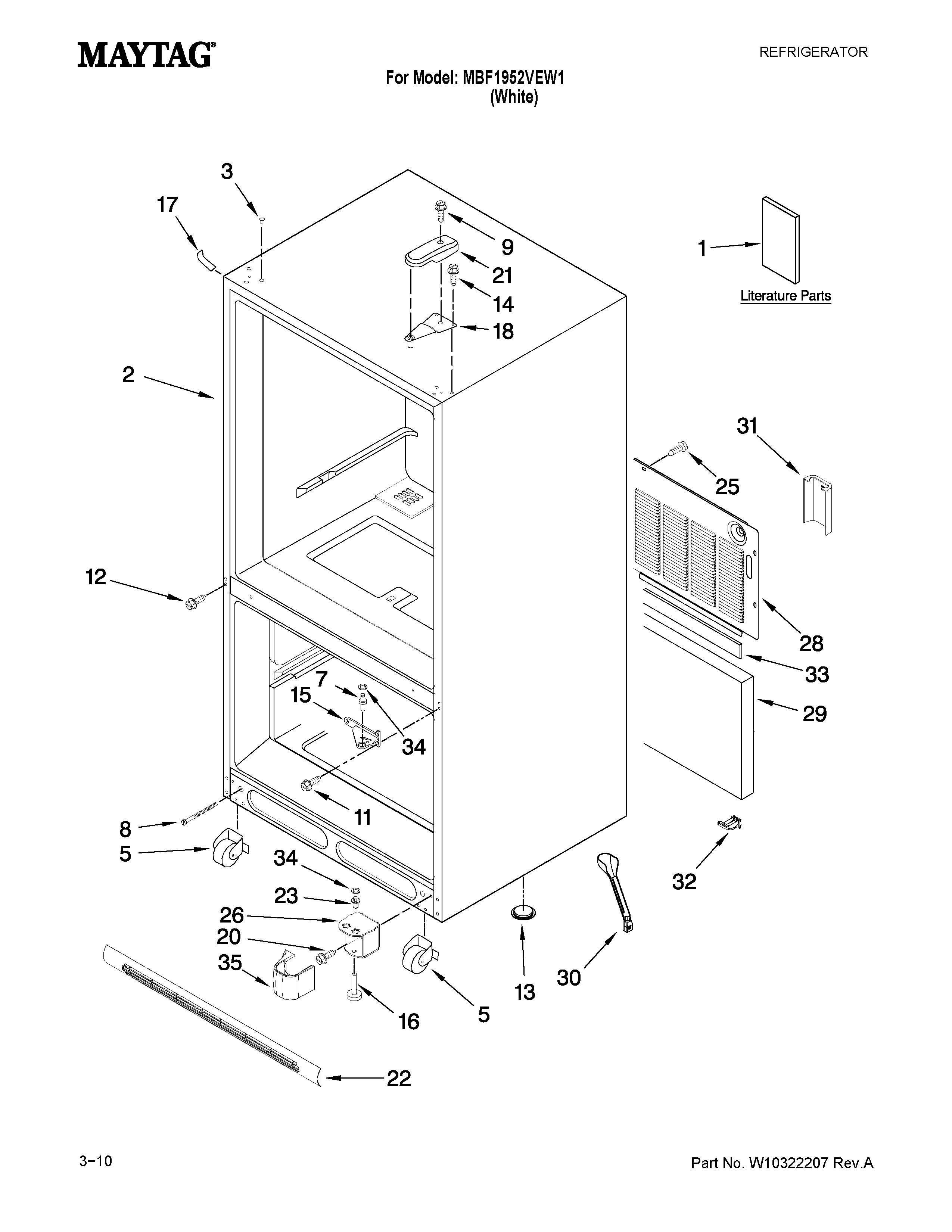 Maytag MBF1952VEW1 cabinet parts diagram