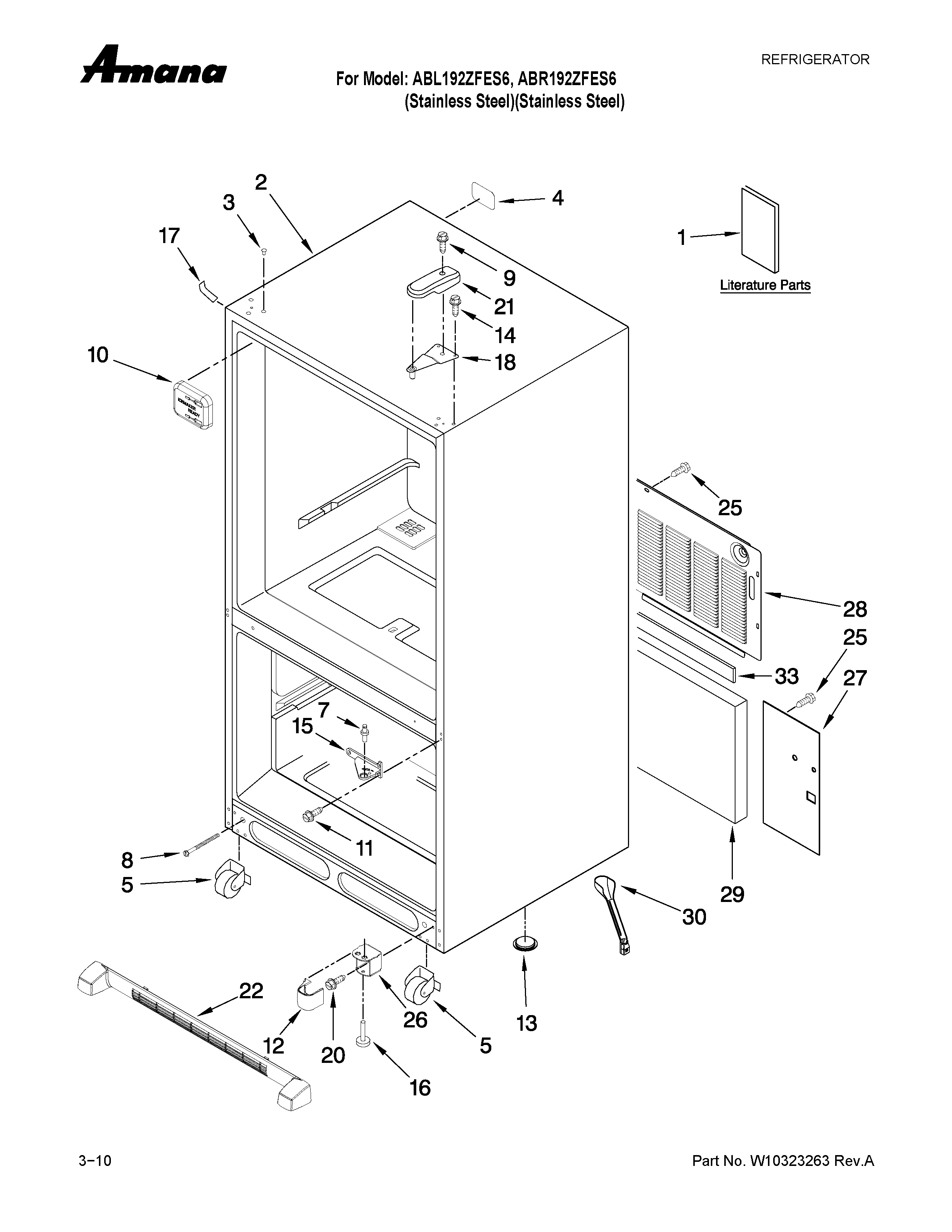 Amana ABR192ZFES6 cabinet parts diagram