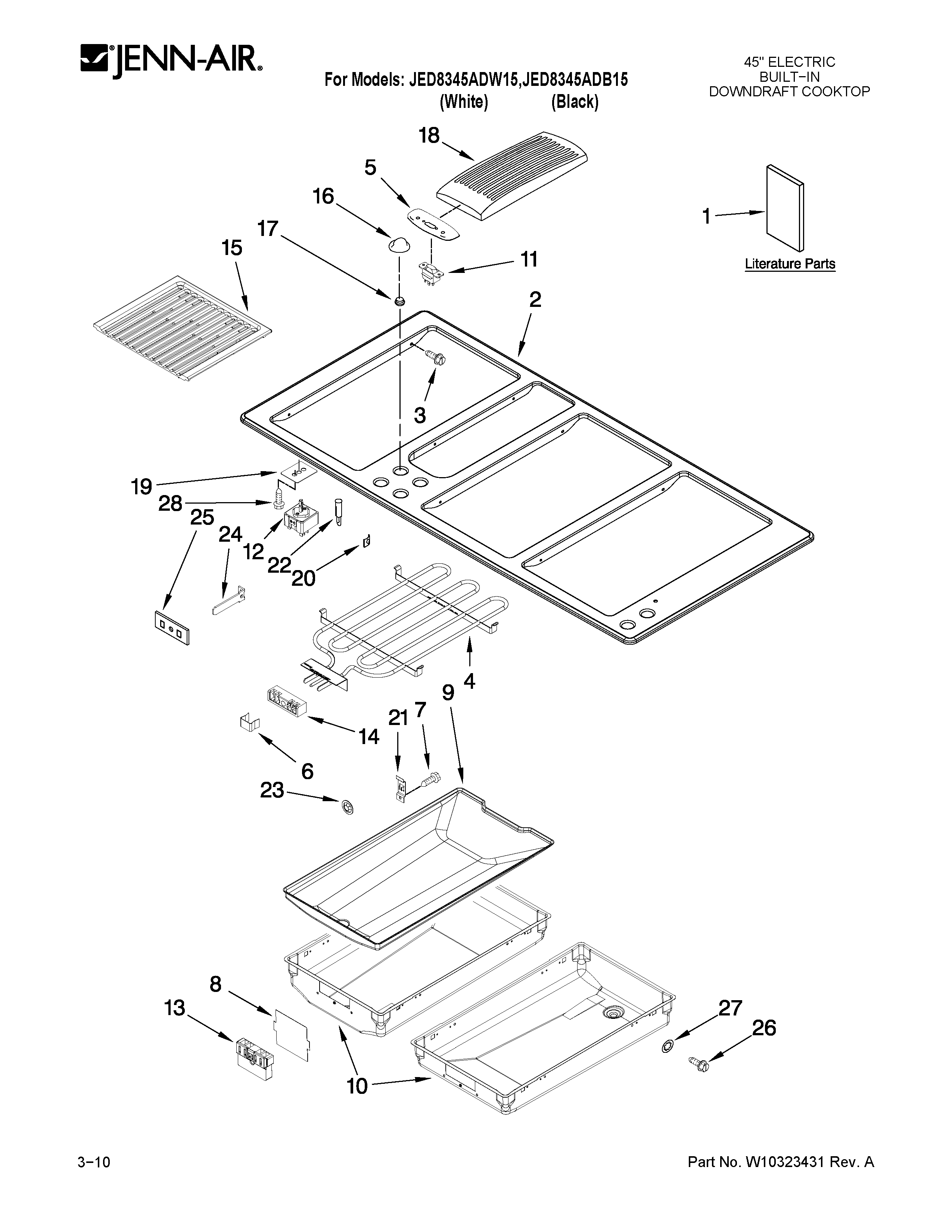 Jenn-Air JED8345ADW15 cooktop parts diagram
