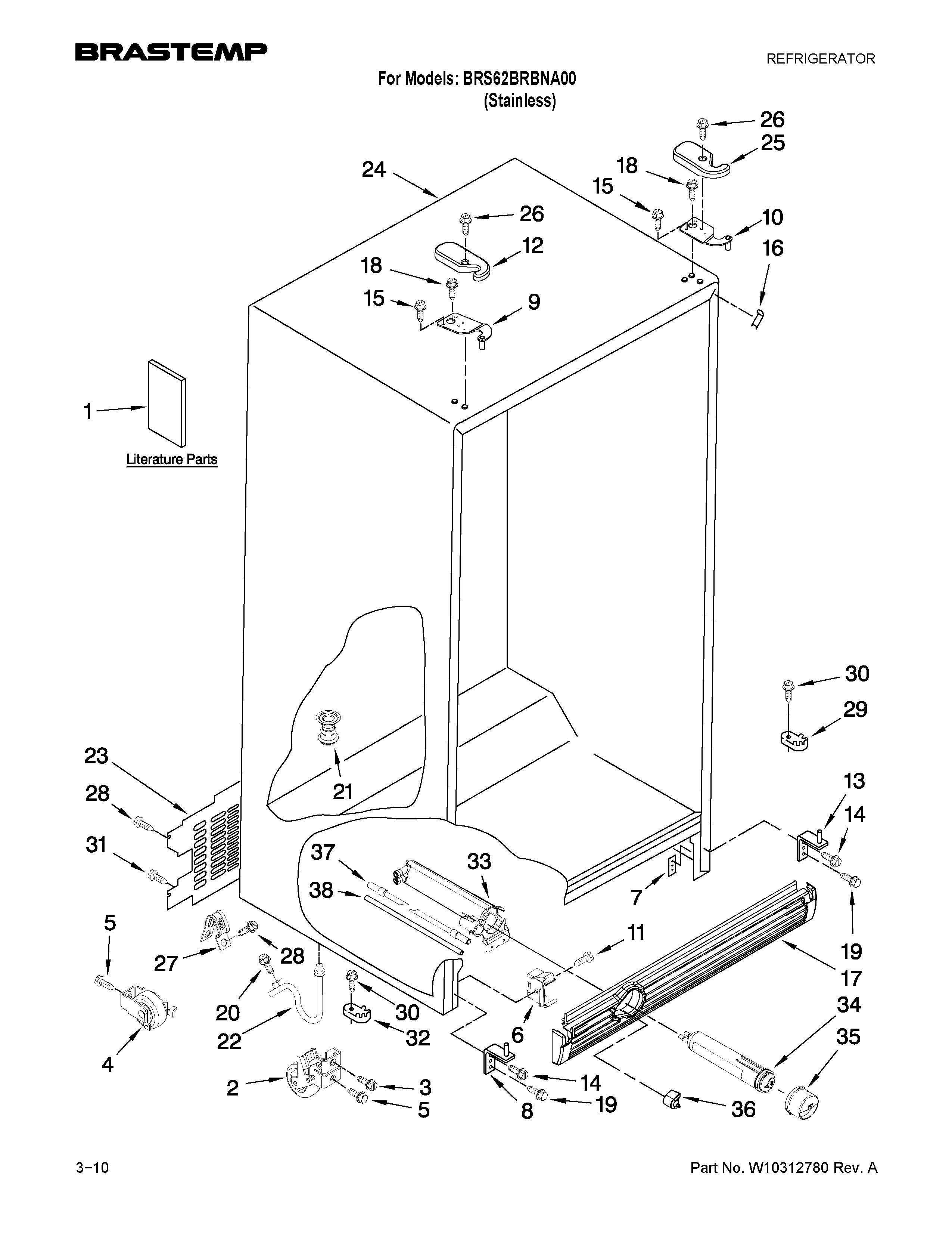 Whirlpool BRS62BRBNA00 cabinet parts diagram