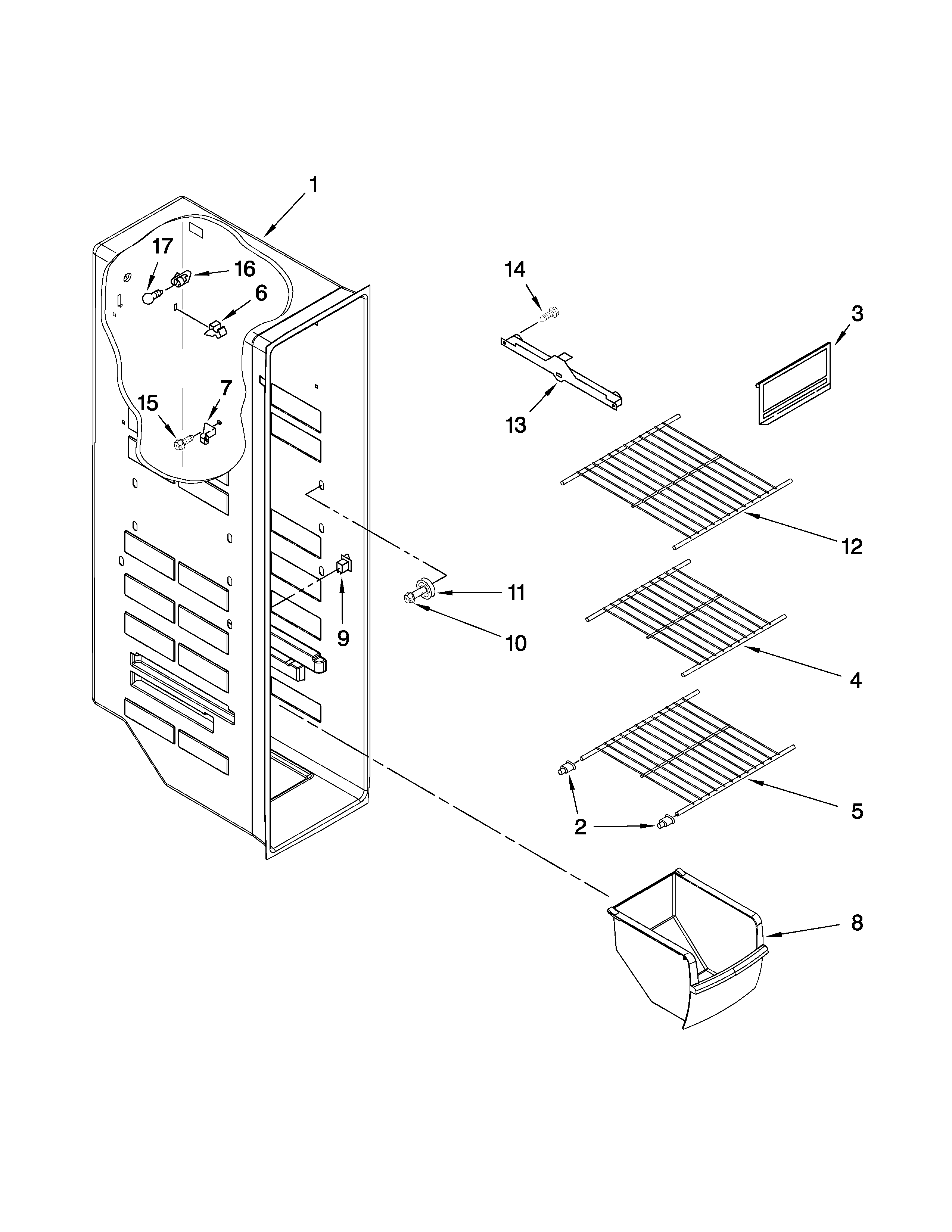 Whirlpool BRS62BRBNA00 freezer liner parts diagram