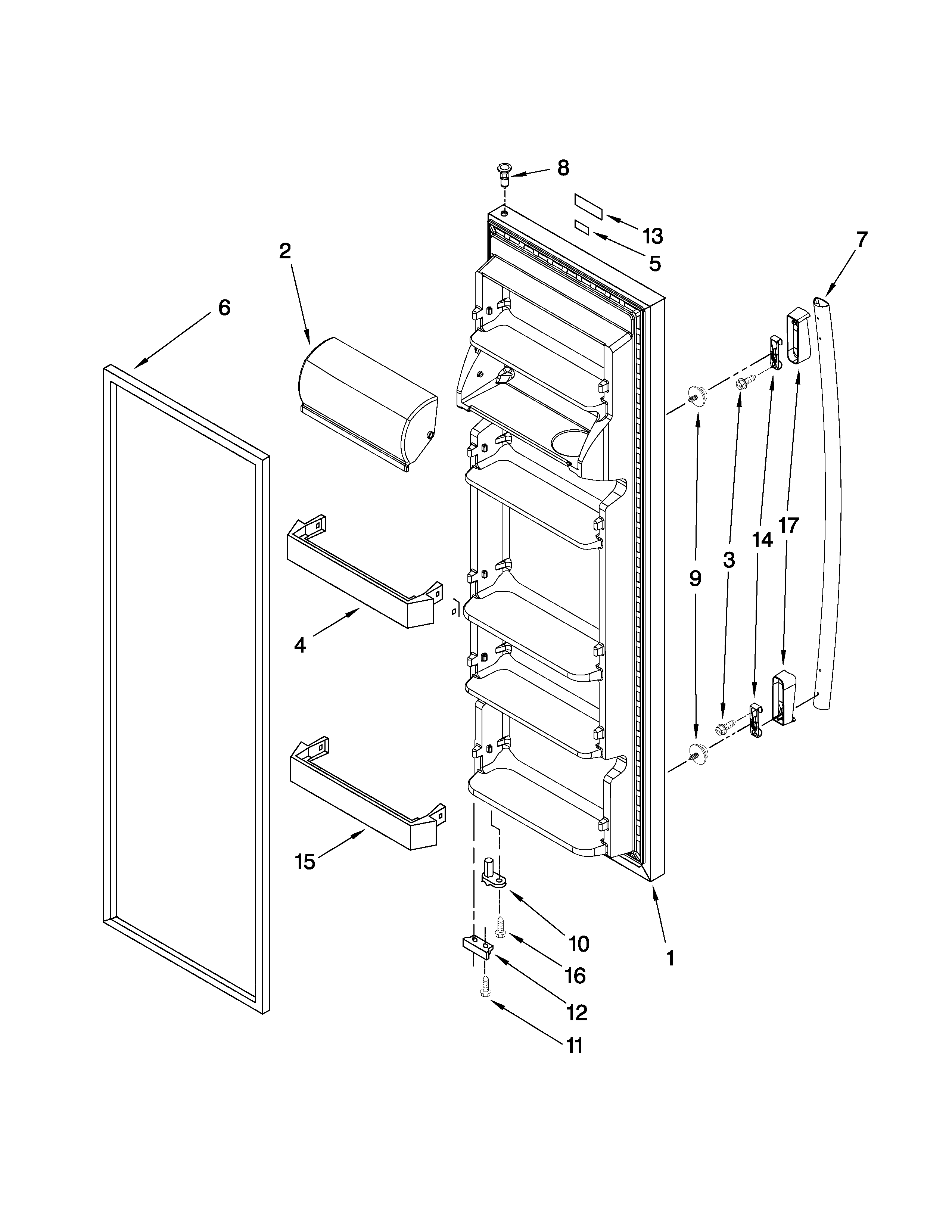 Whirlpool BRS62BRBNA00 refrigerator door parts diagram