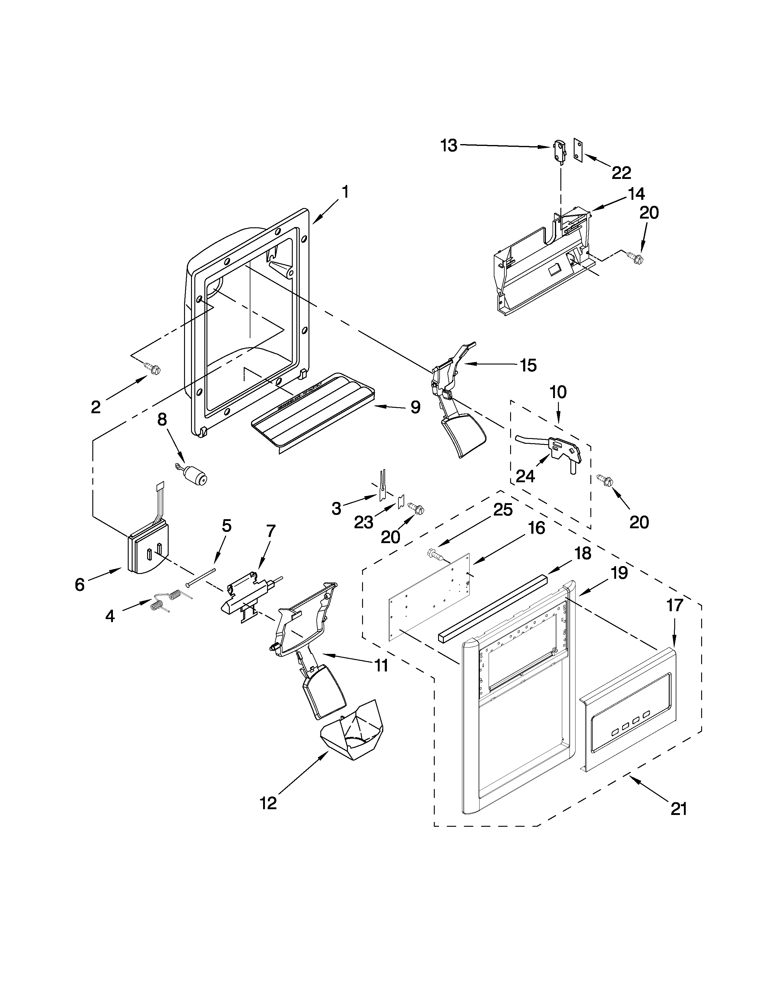 Whirlpool BRS62BRBNA00 dispenser front parts diagram