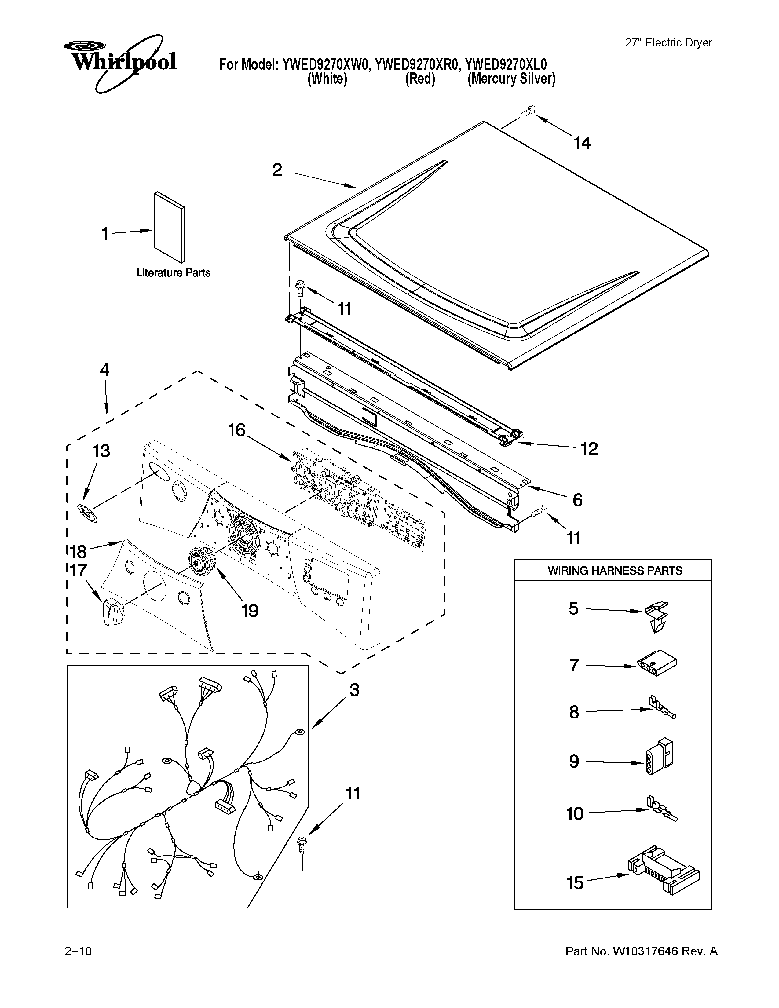 Whirlpool YWED9270XL0 top and console parts diagram