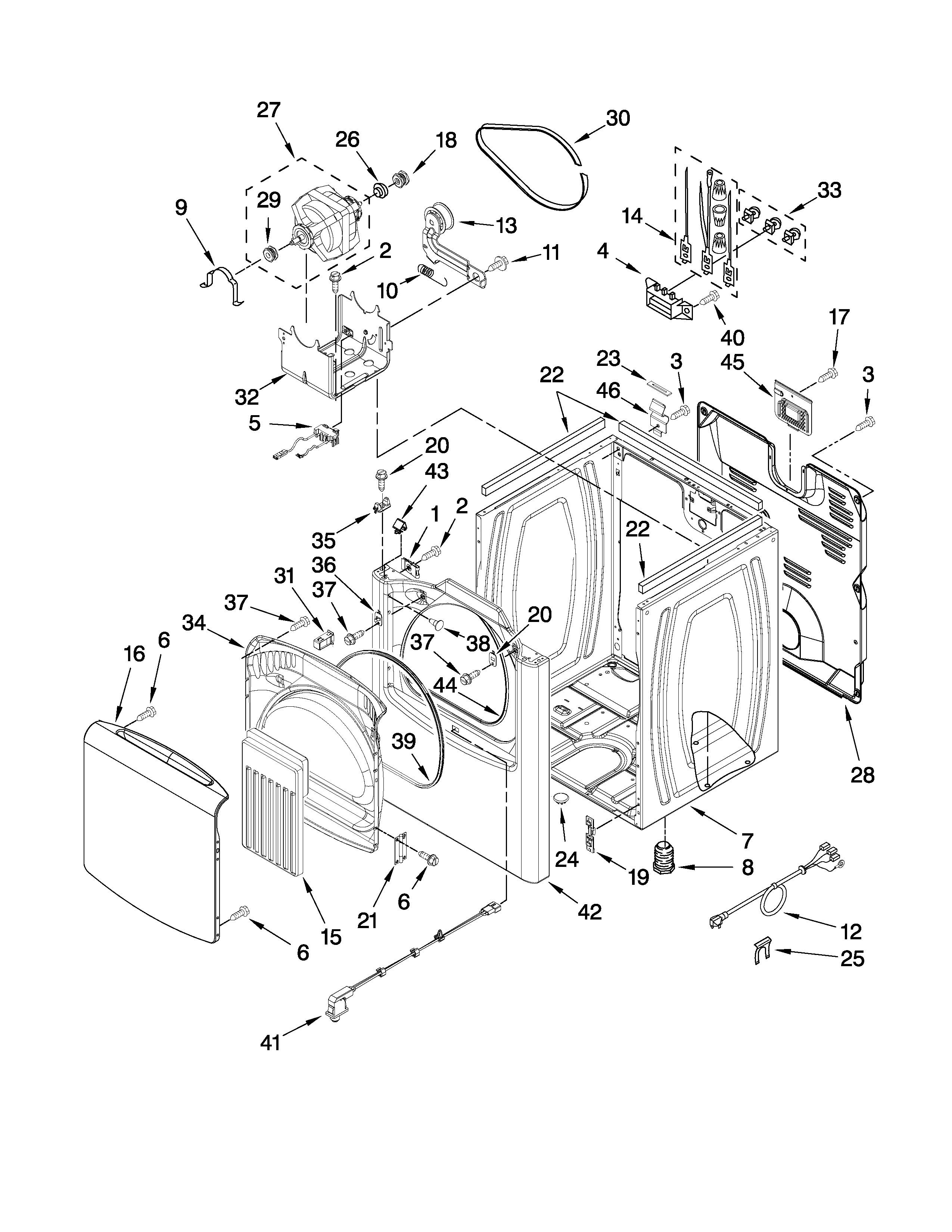 Whirlpool YWED7400XW0 cabinet parts diagram