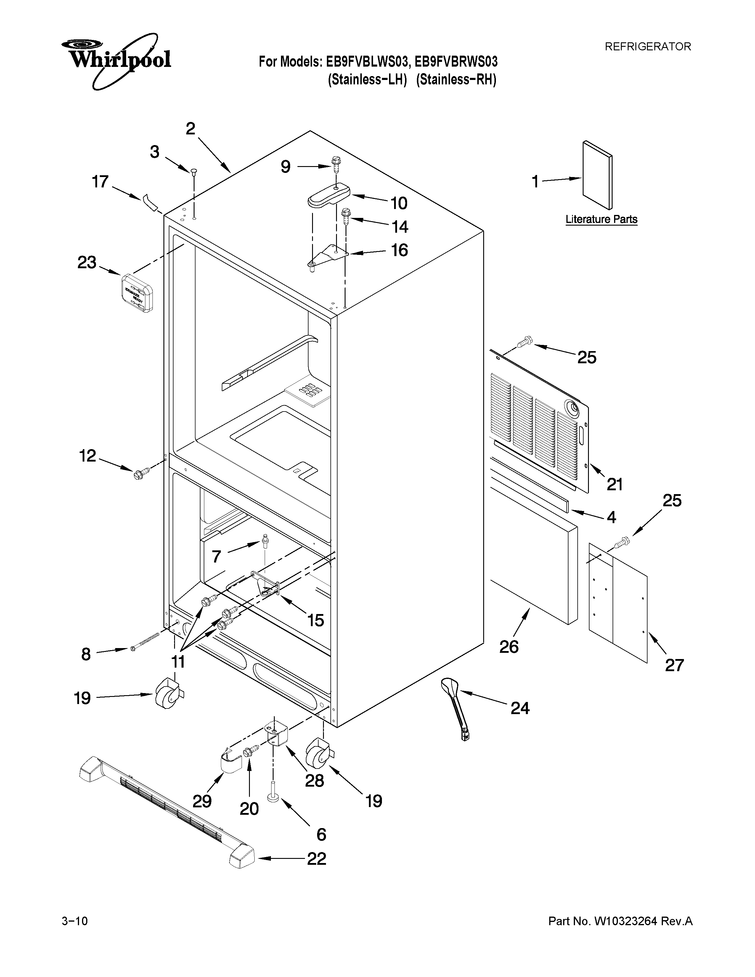 Whirlpool EB9FVBLWS03 cabinet parts diagram