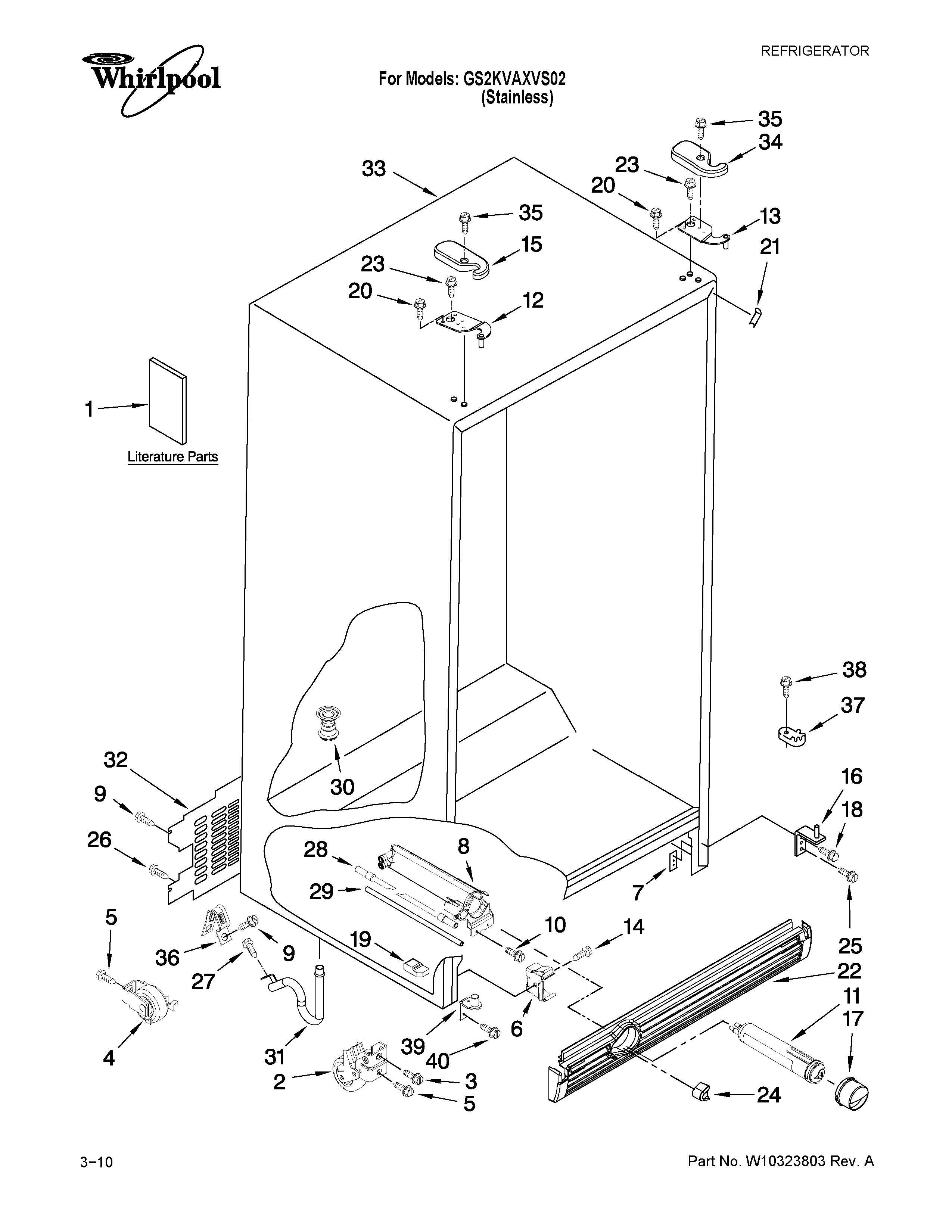 Whirlpool GS2KVAXVS02 cabinet parts diagram
