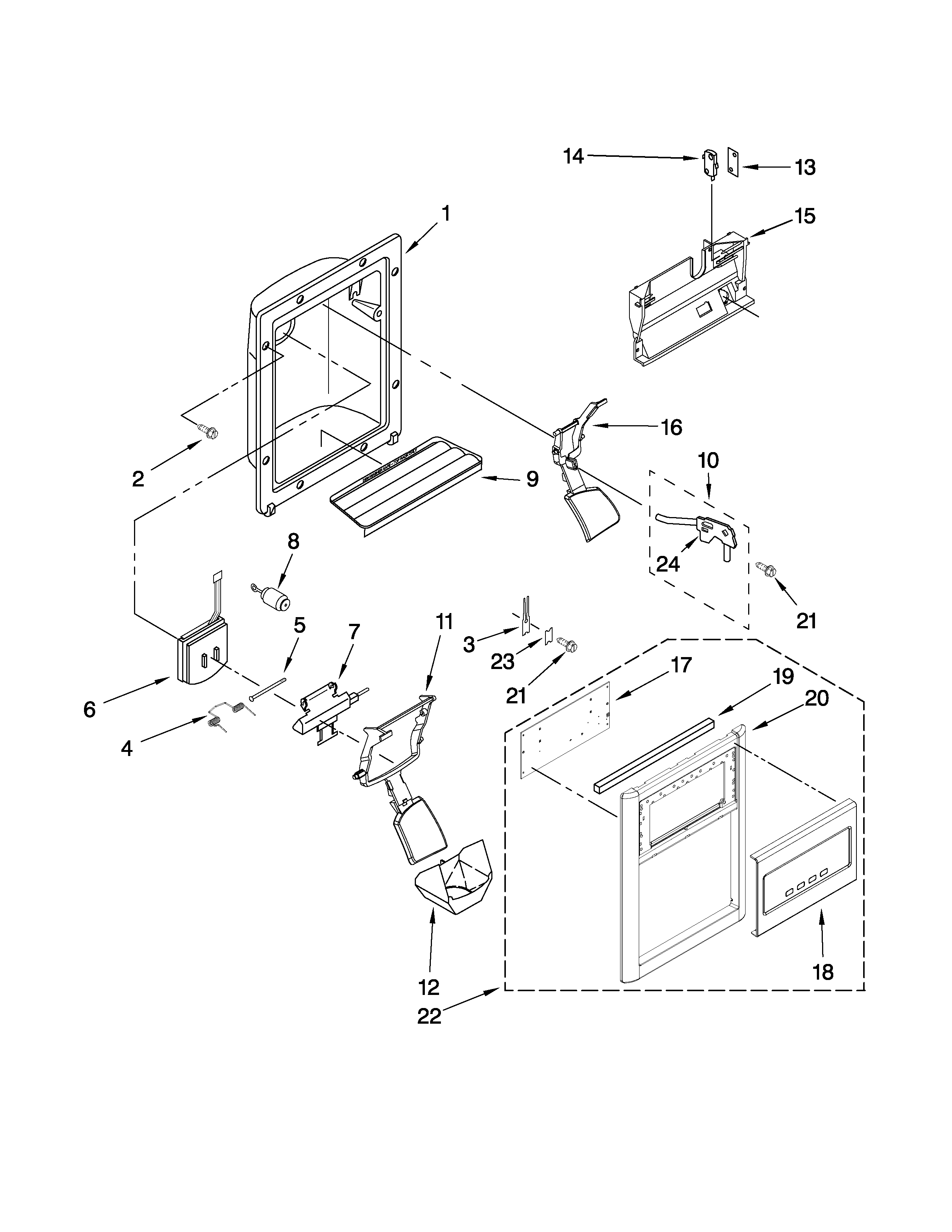 Whirlpool GS2KVAXVS02 dispenser front parts diagram