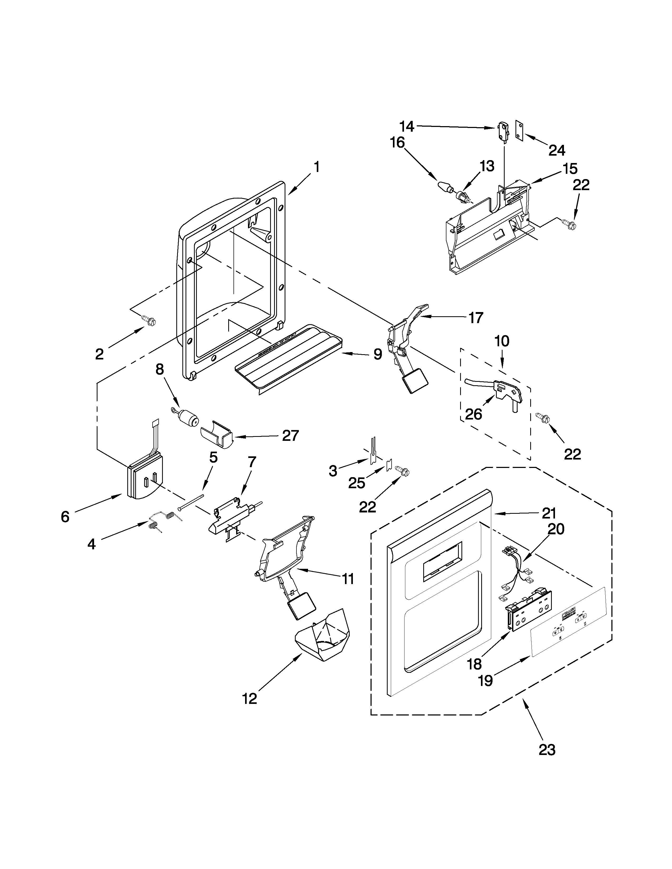 Estate TS25CGXTD04 dispenser front parts diagram