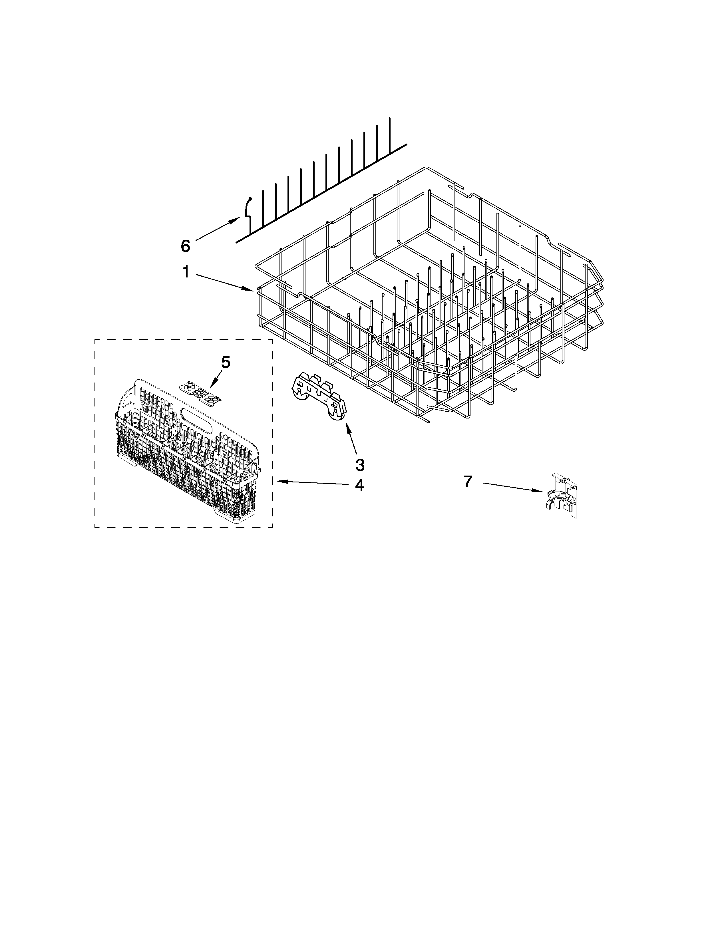 KitchenAid KUDC03IVWH4 lower rack parts diagram