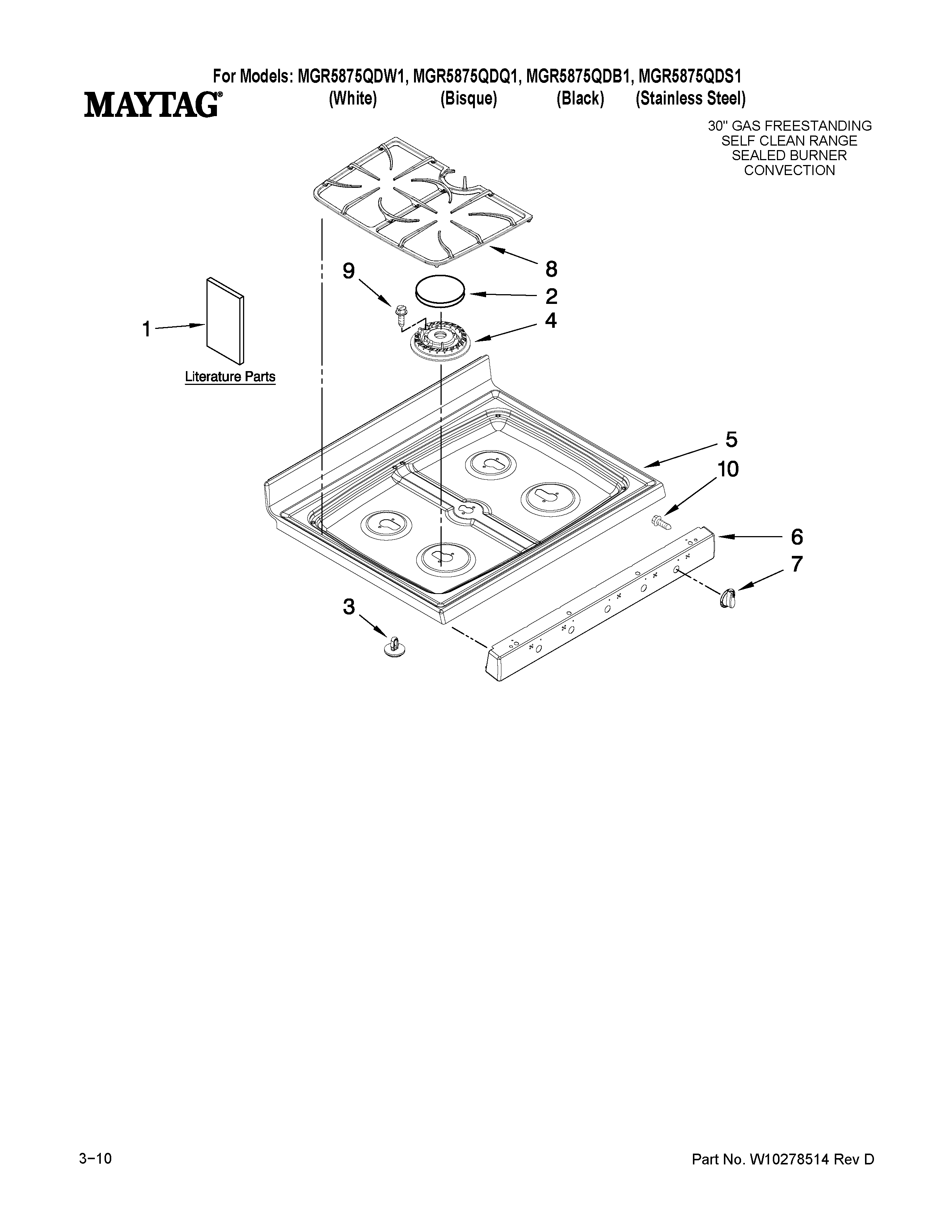 Maytag MGR5875QDB1 cooktop parts diagram