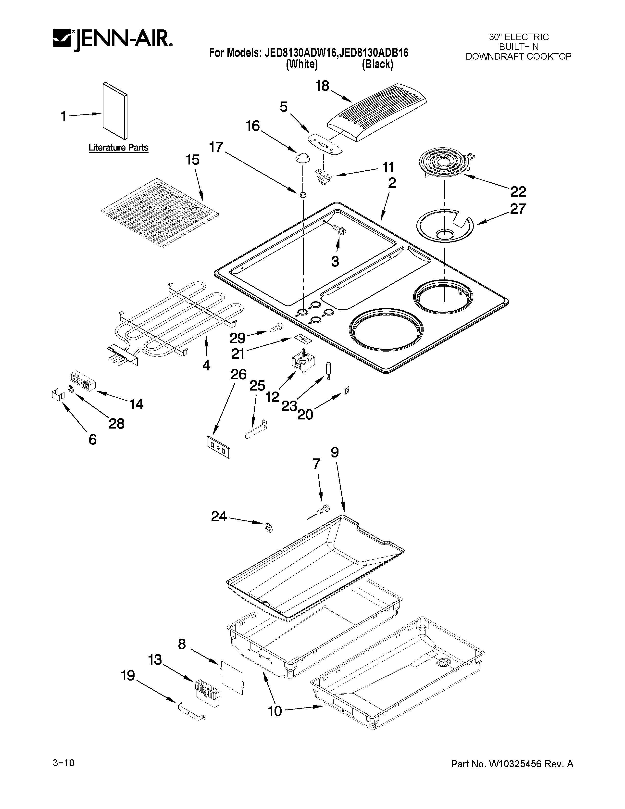 Jenn-Air JED8130ADW16 cooktop parts diagram