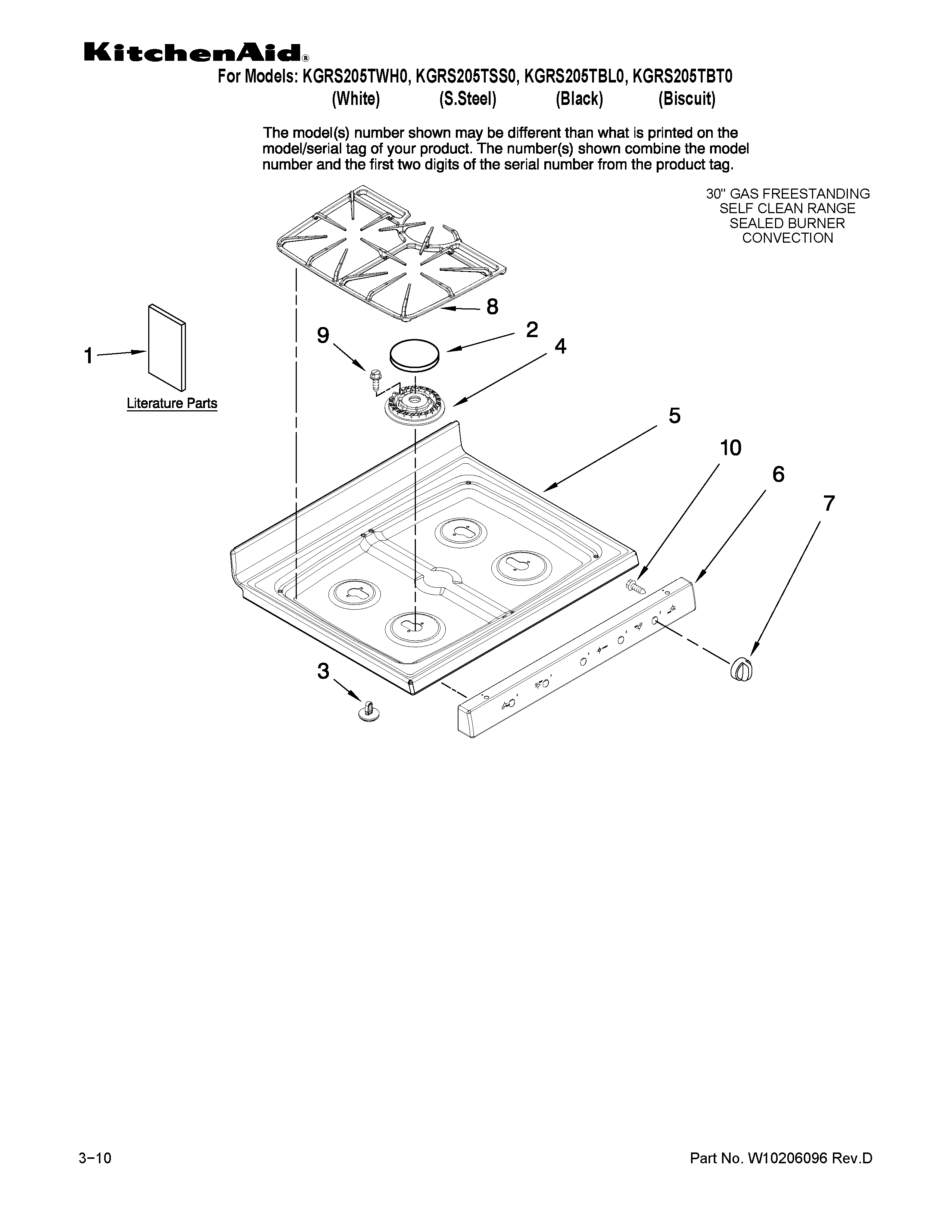 KitchenAid KGRS205TBT0 cooktop parts diagram