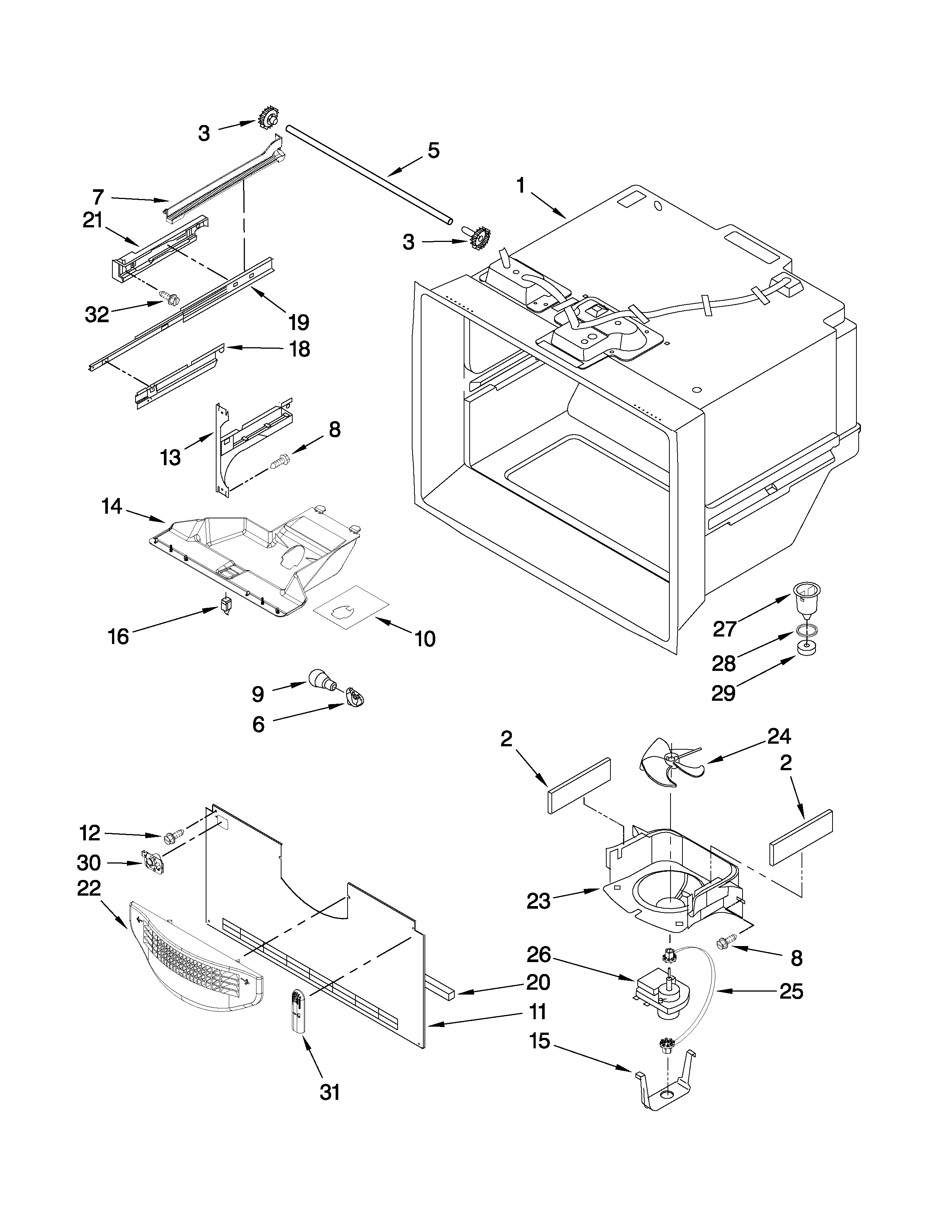 Whirlpool EB9FVHLVS04 freezer liner parts diagram