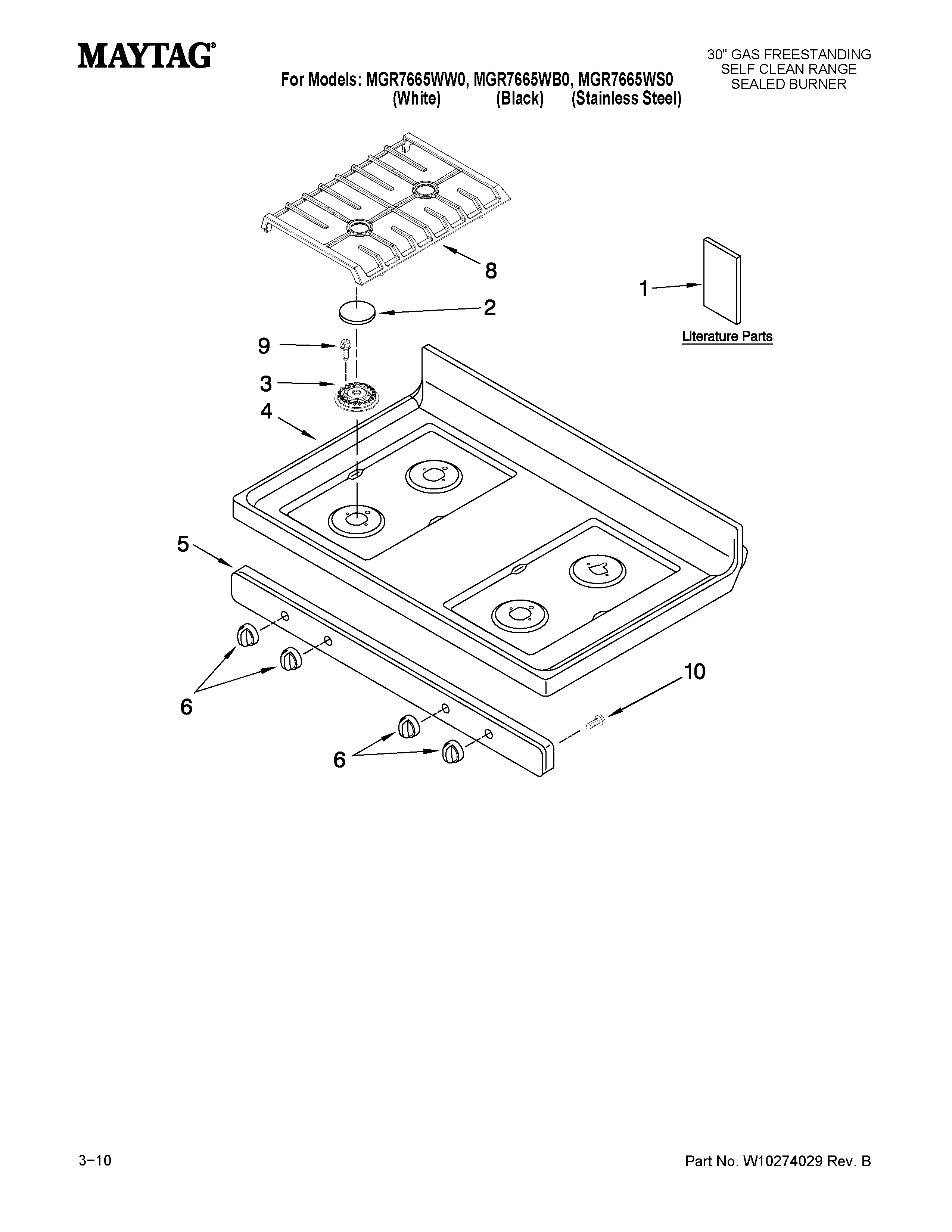 Maytag MGR7665WB0 cooktop parts diagram
