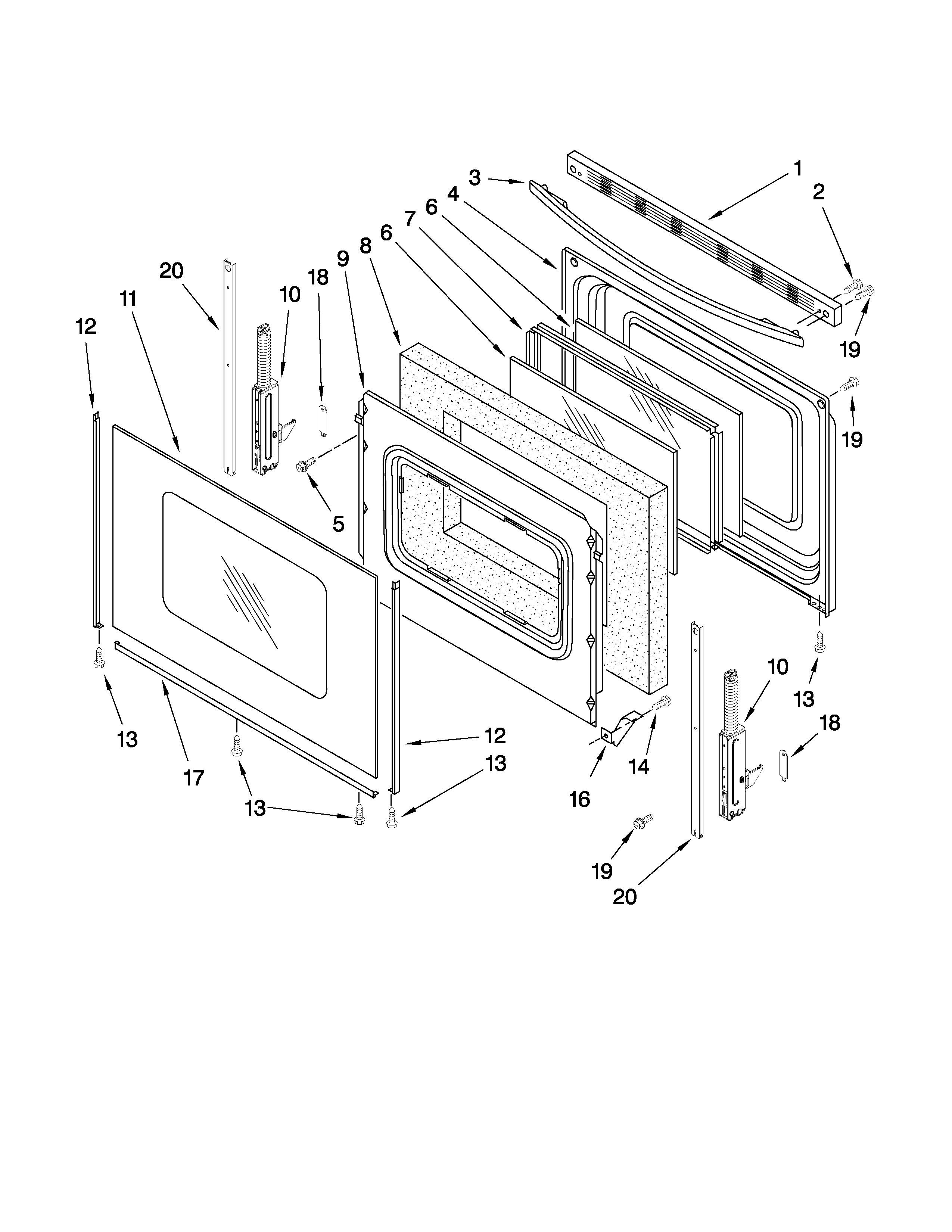 Maytag MGR7665WB0 door parts diagram