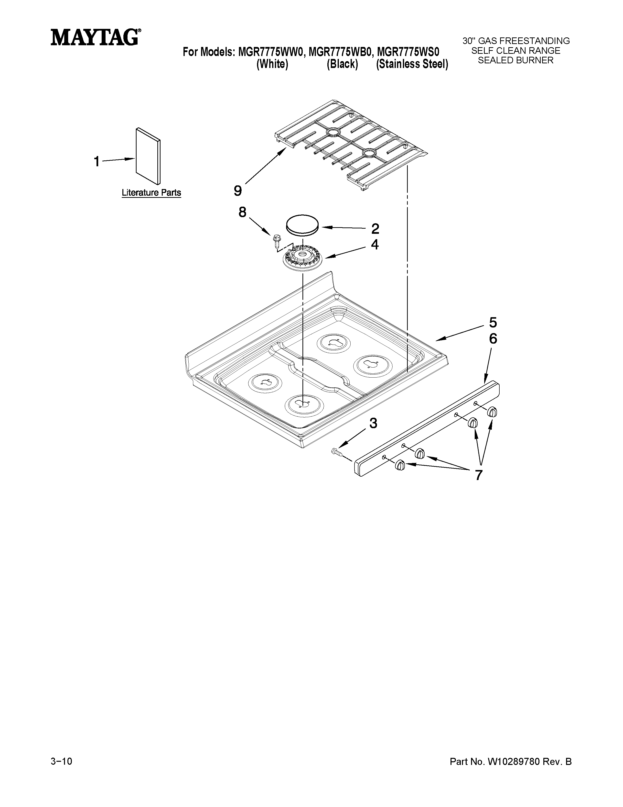 Maytag MGR7775WW0 cooktop parts diagram