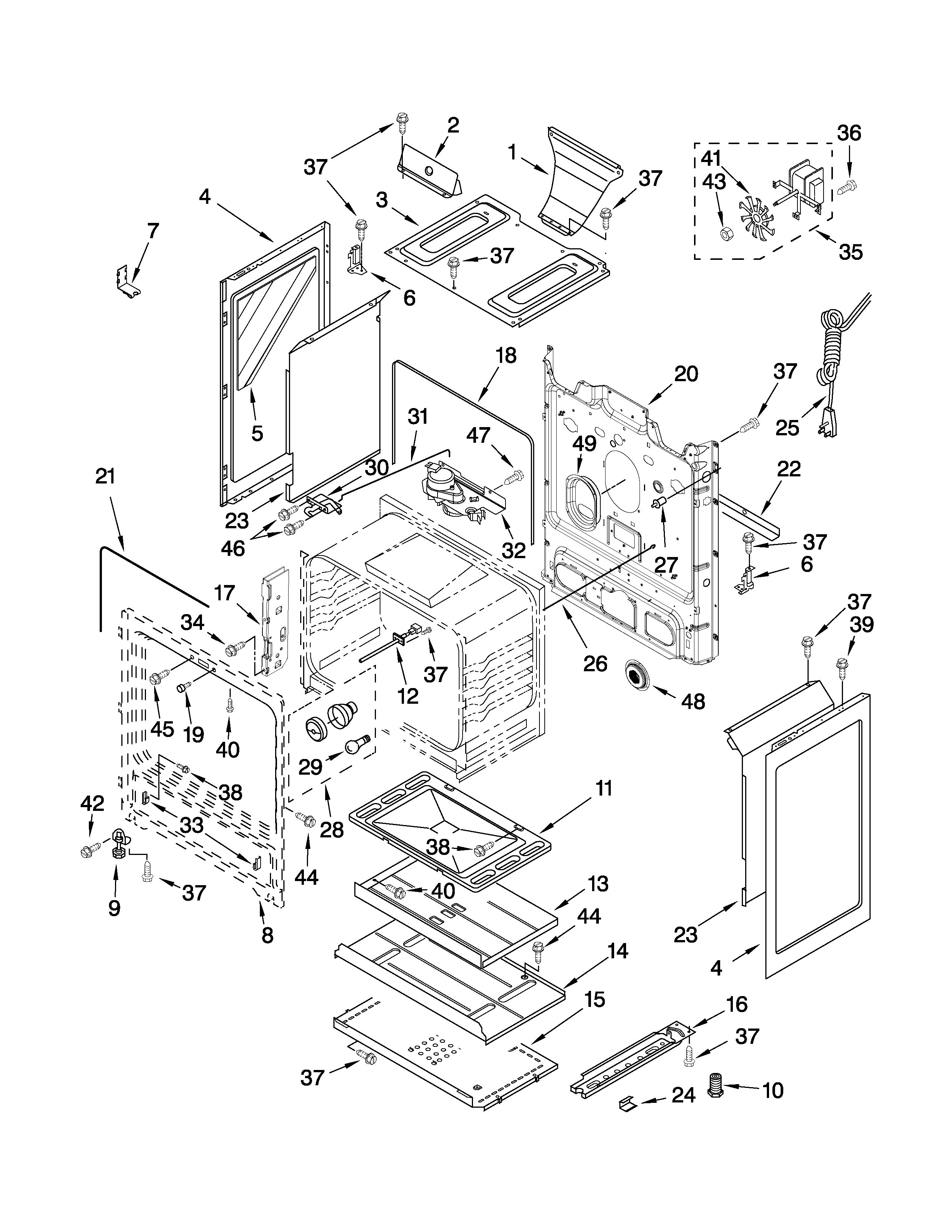 Maytag MGR7775WW0 chassis parts diagram