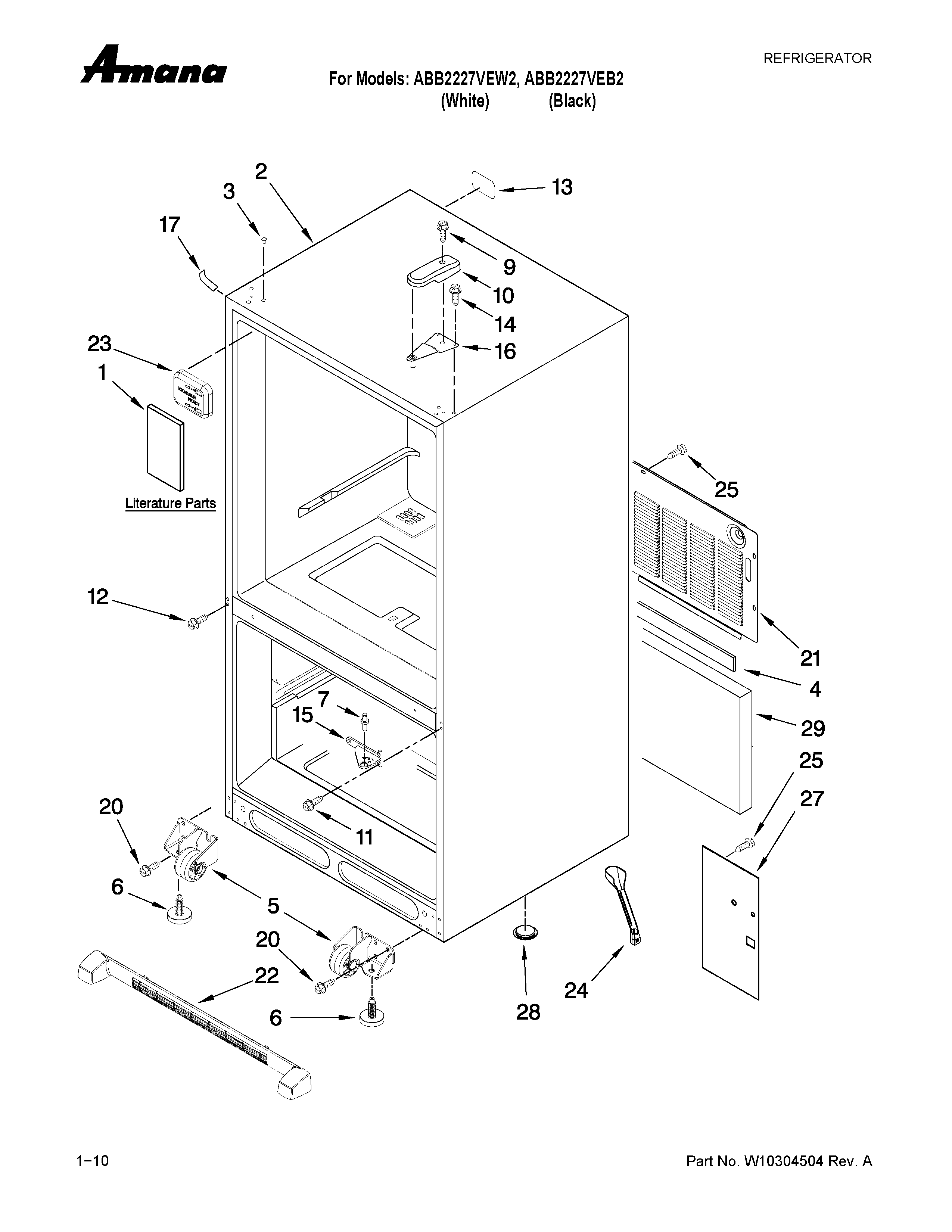 Amana ABB2227VEW2 cabinet parts diagram