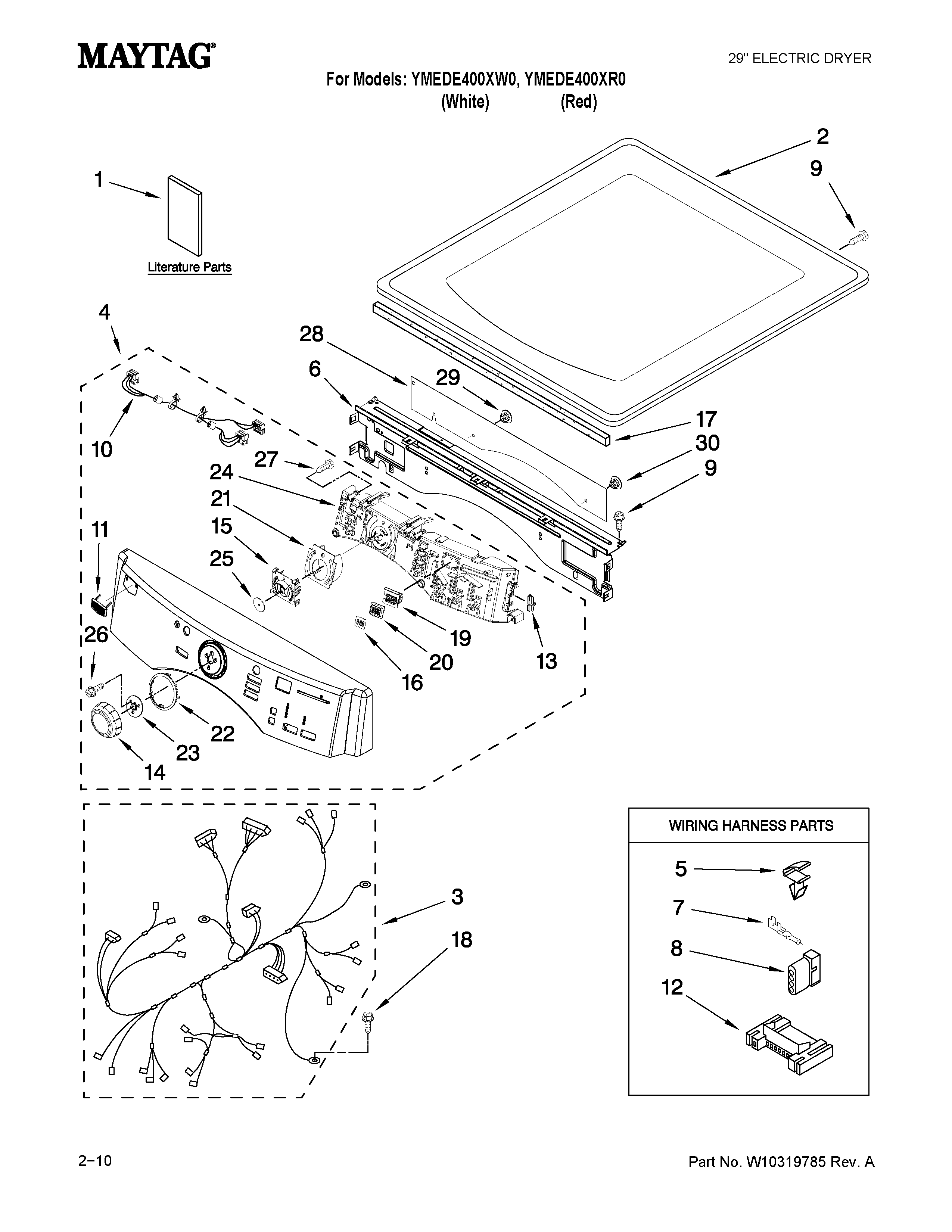 Maytag YMEDE400XW0 top and console parts diagram