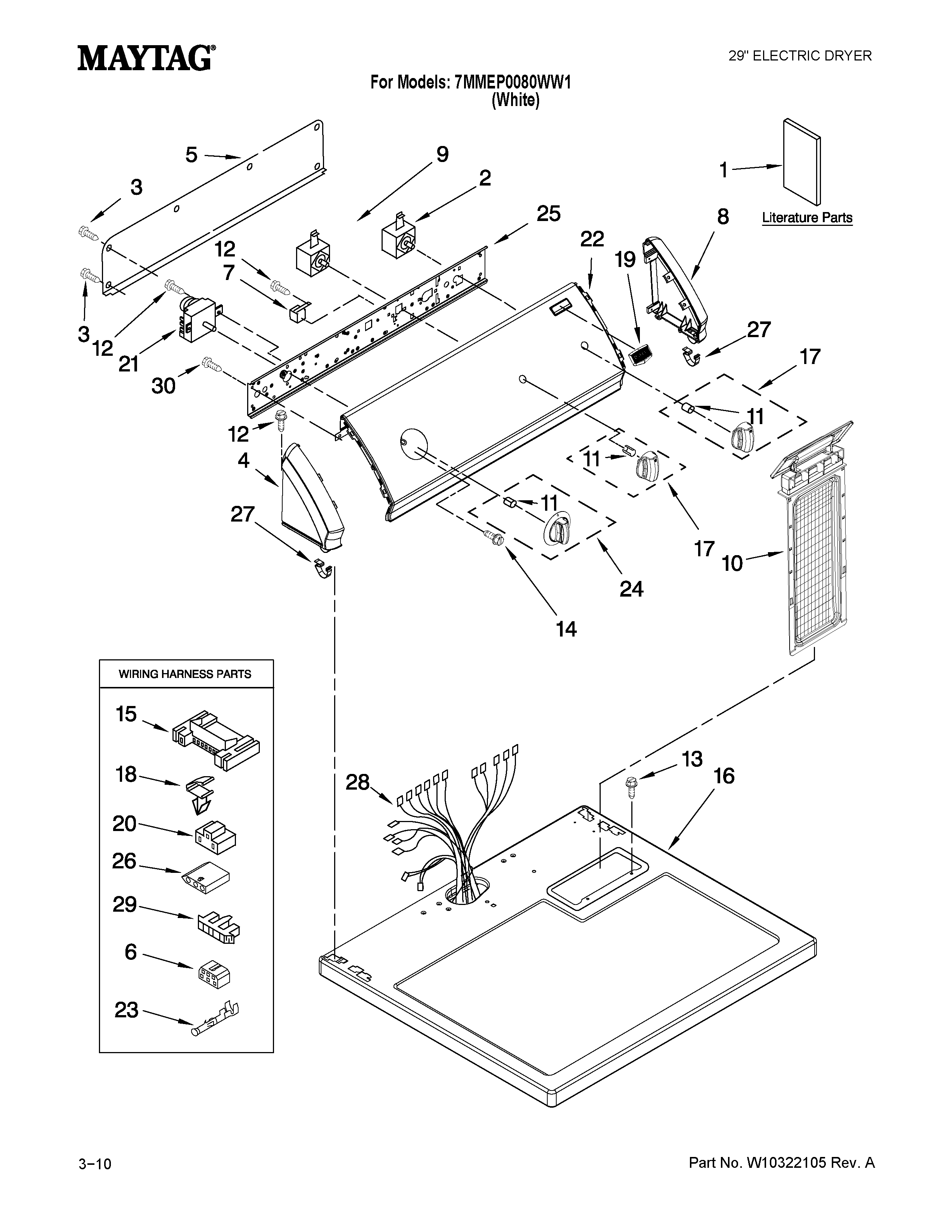 Maytag 7MMEP0080WW1 top and console parts diagram