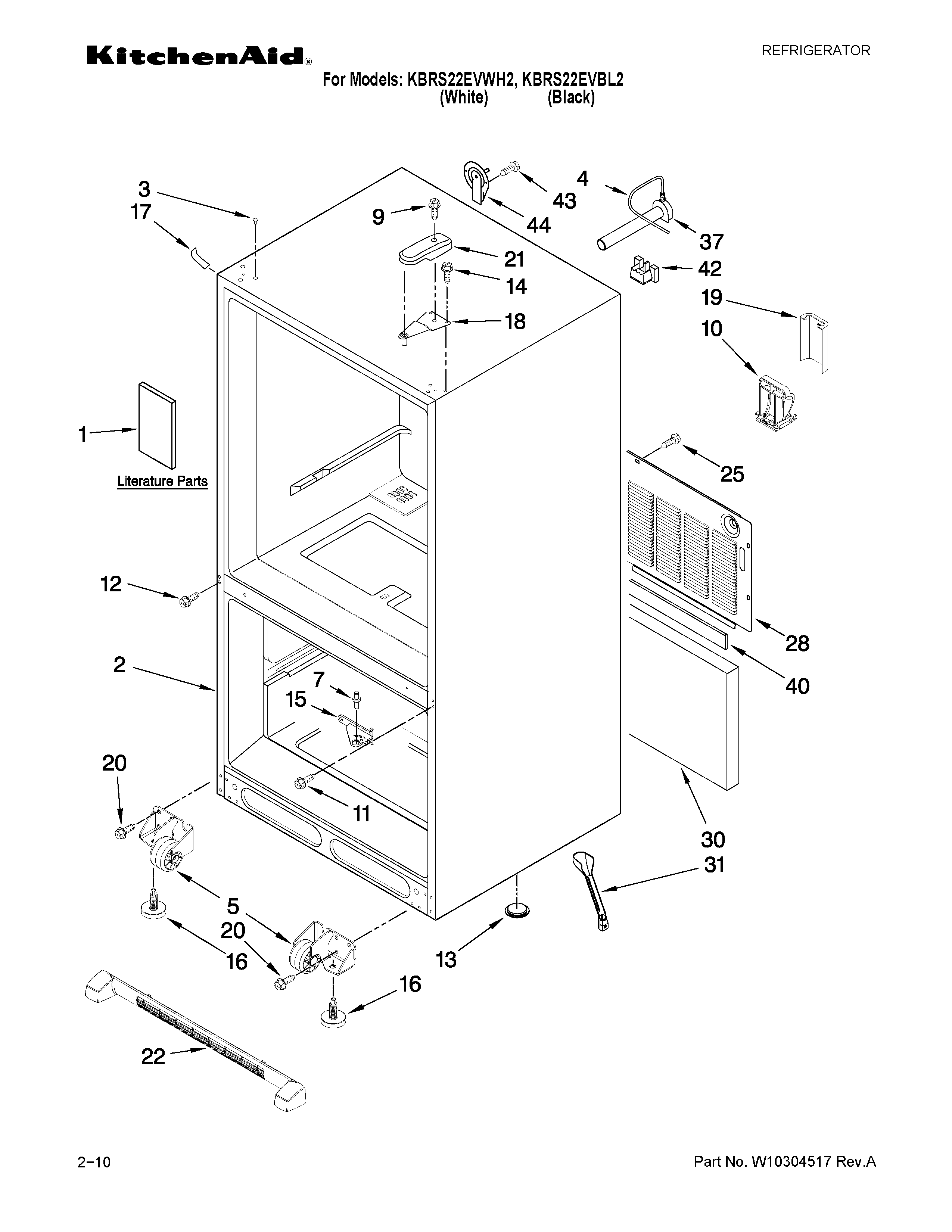 KitchenAid KBRS22EVBL2 cabinet parts diagram