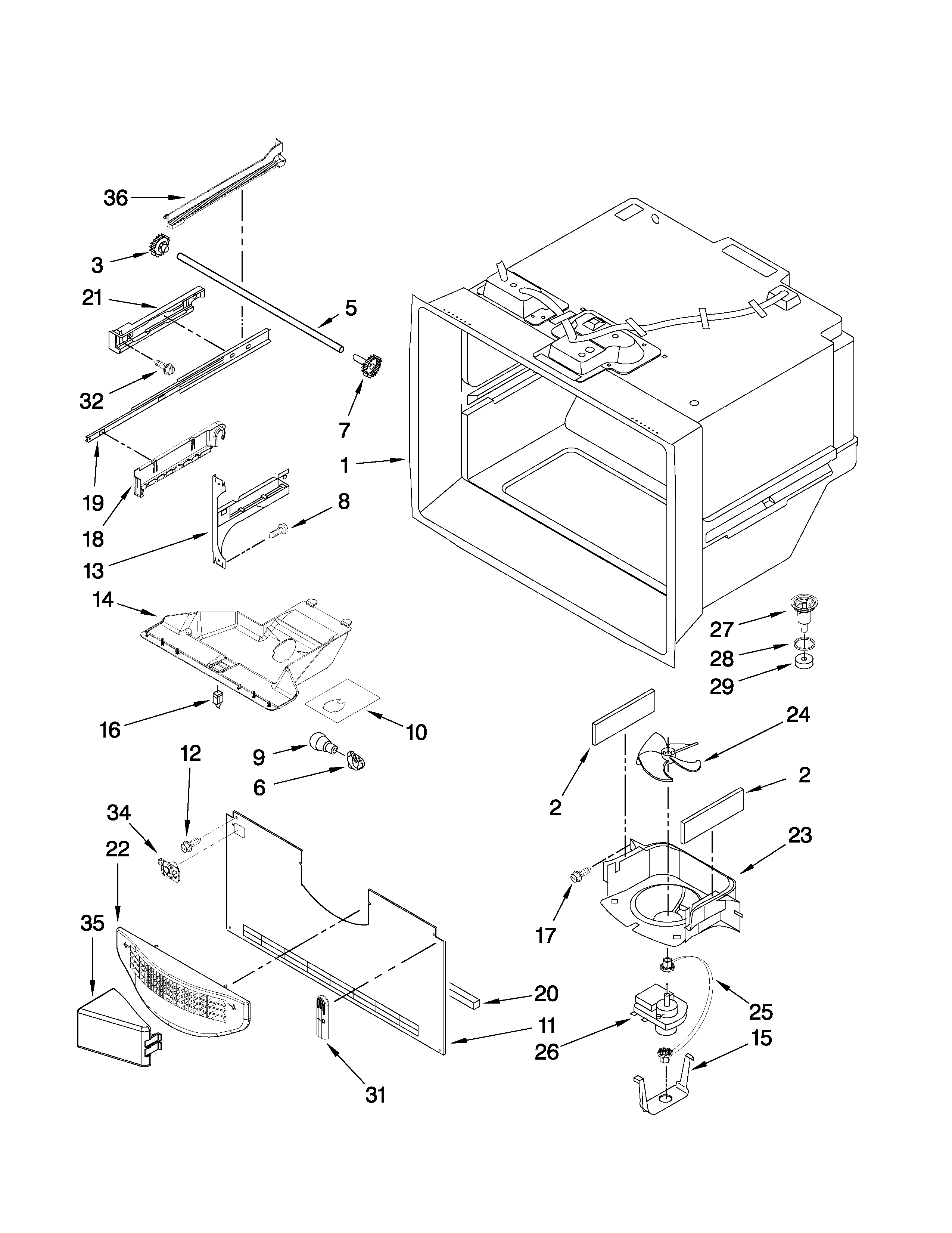 KitchenAid KBRS22EVBL2 freezer liner parts diagram
