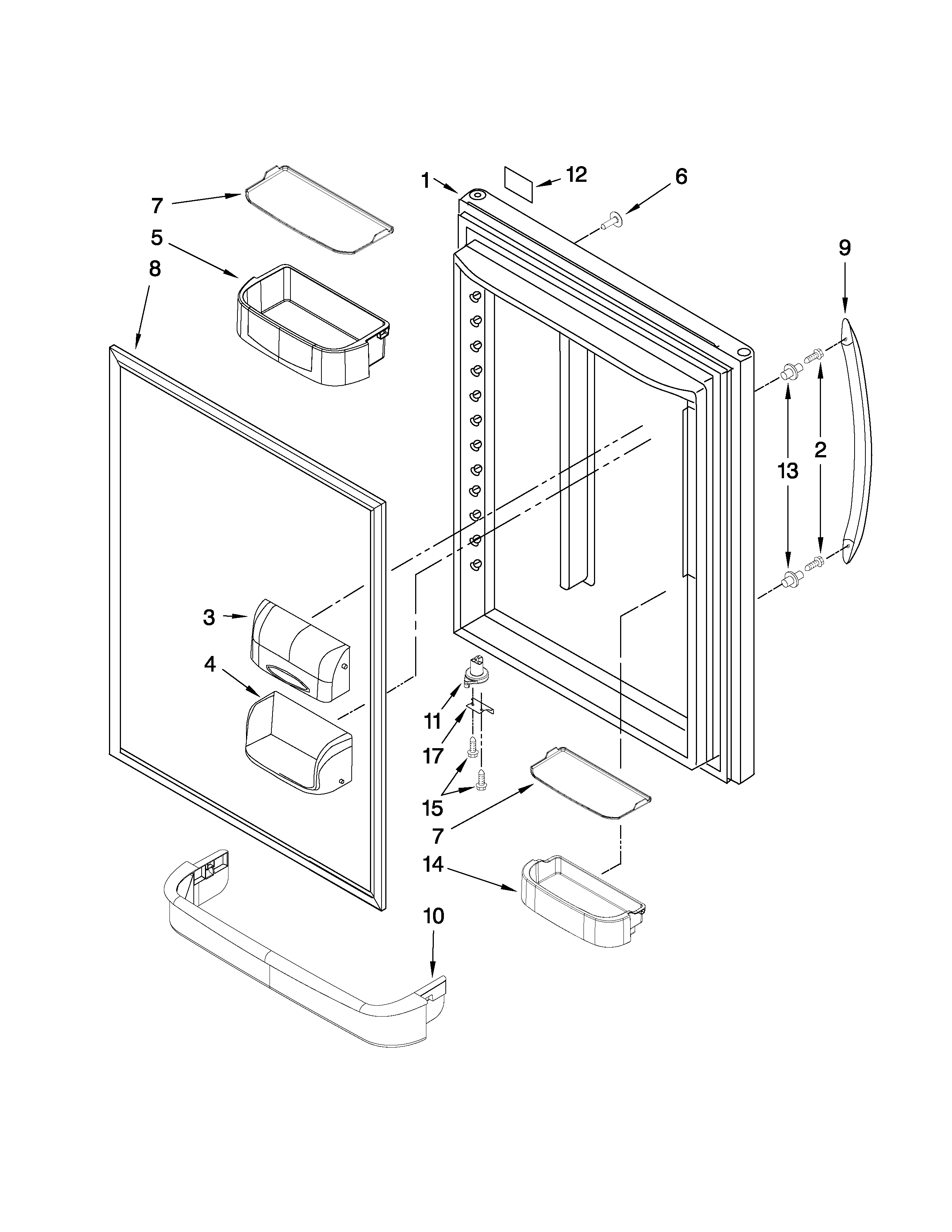 KitchenAid KBRS22EVBL2 refrigerator door parts diagram