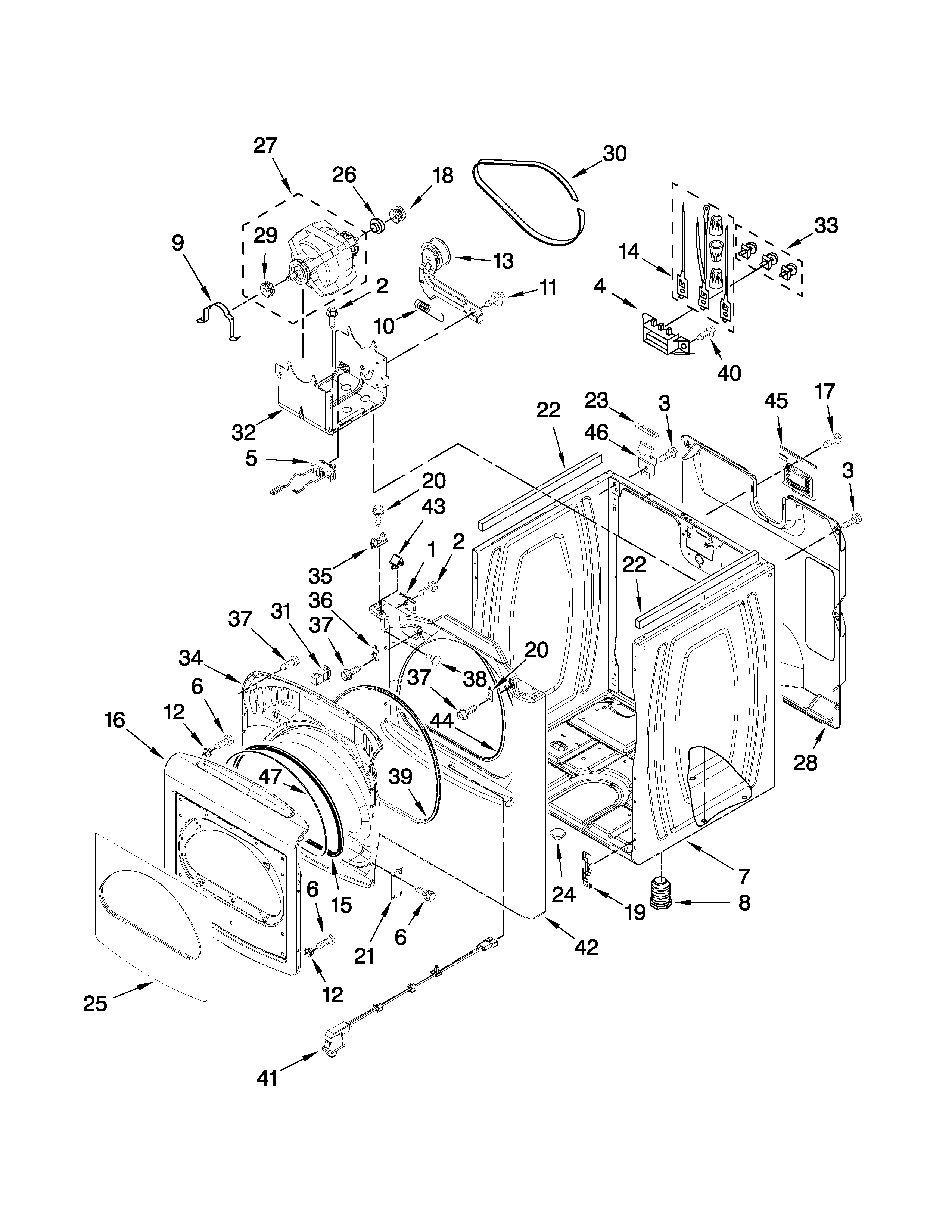 Whirlpool WED7800XW0 cabinet parts diagram