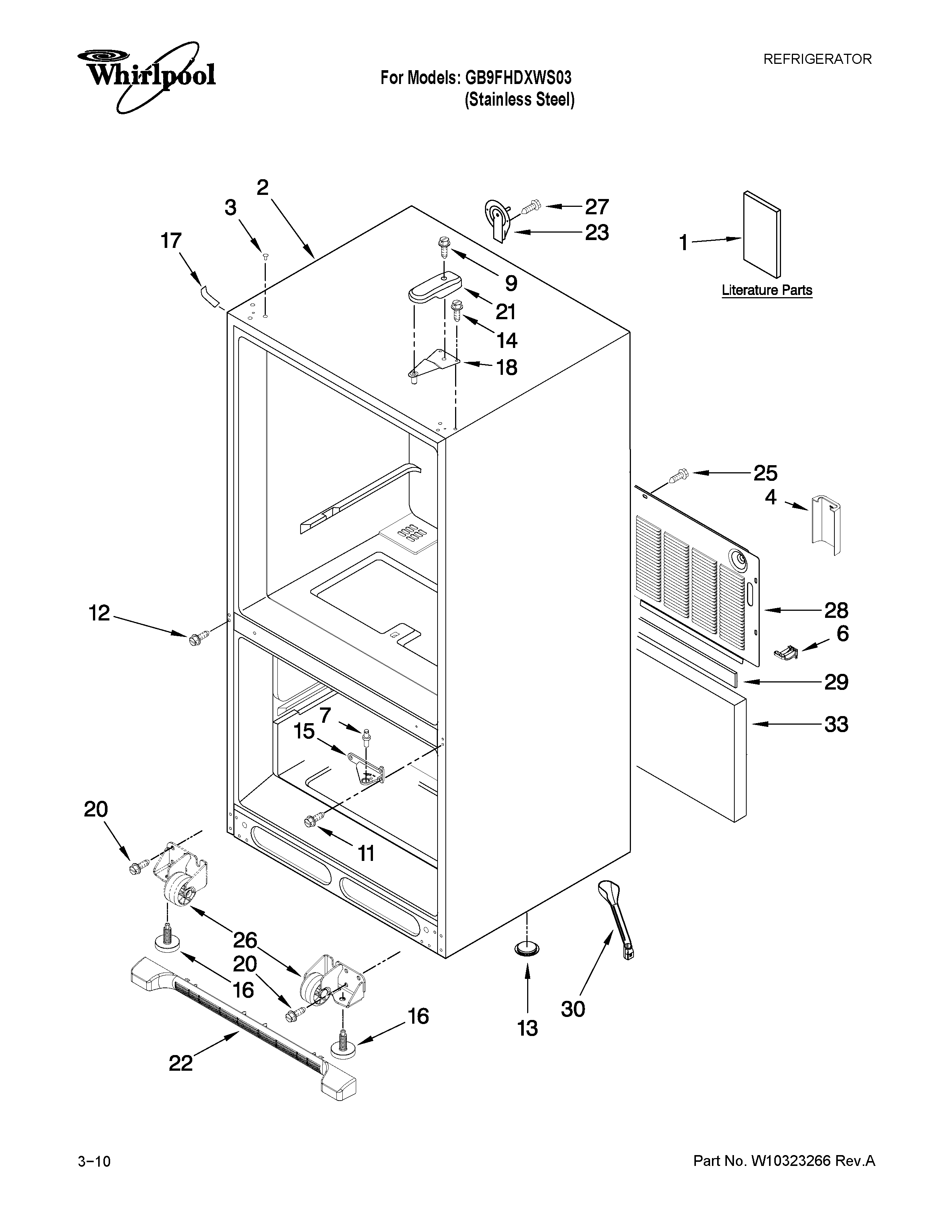 Whirlpool GB9FHDXWS03 cabinet parts diagram