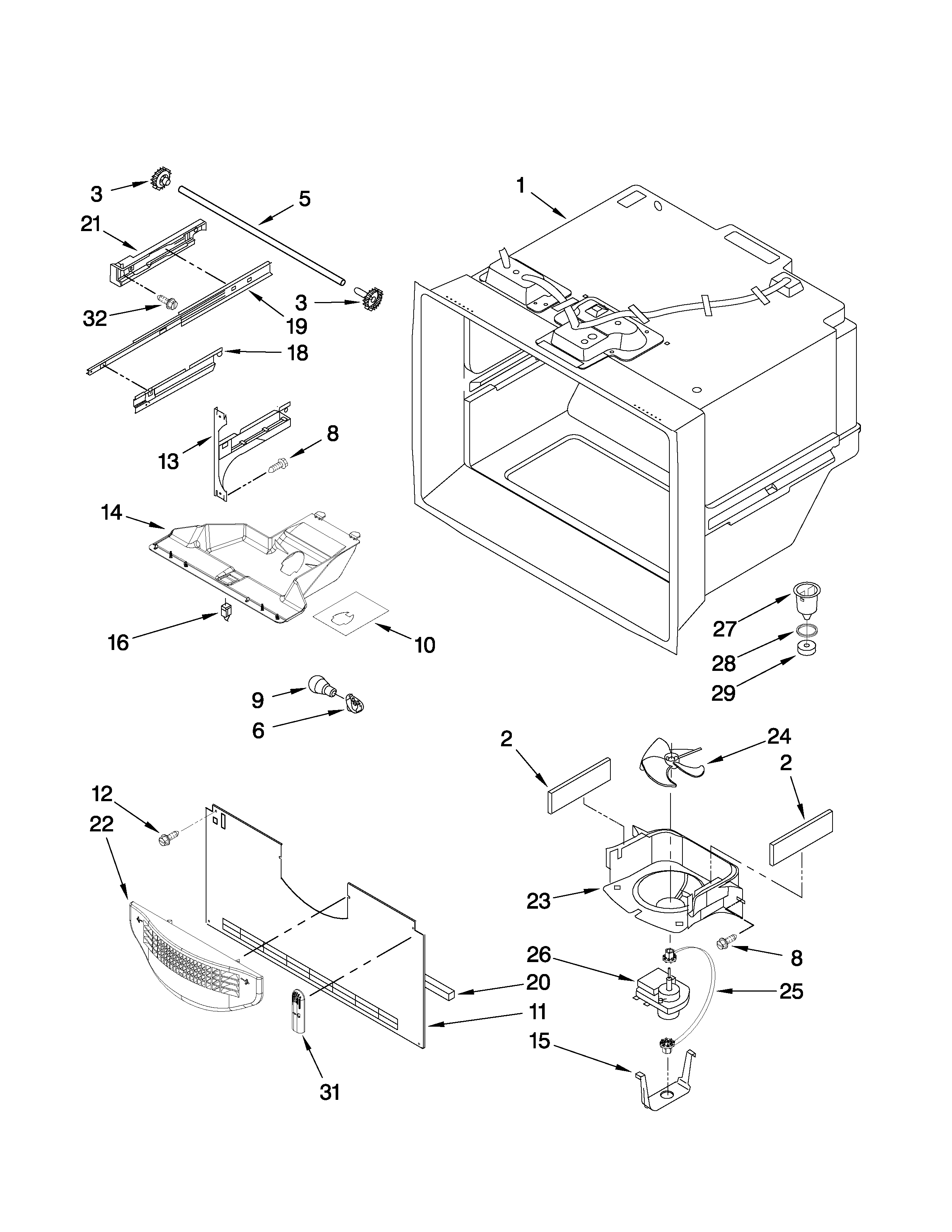 Whirlpool GB9FHDXWS03 freezer liner parts diagram
