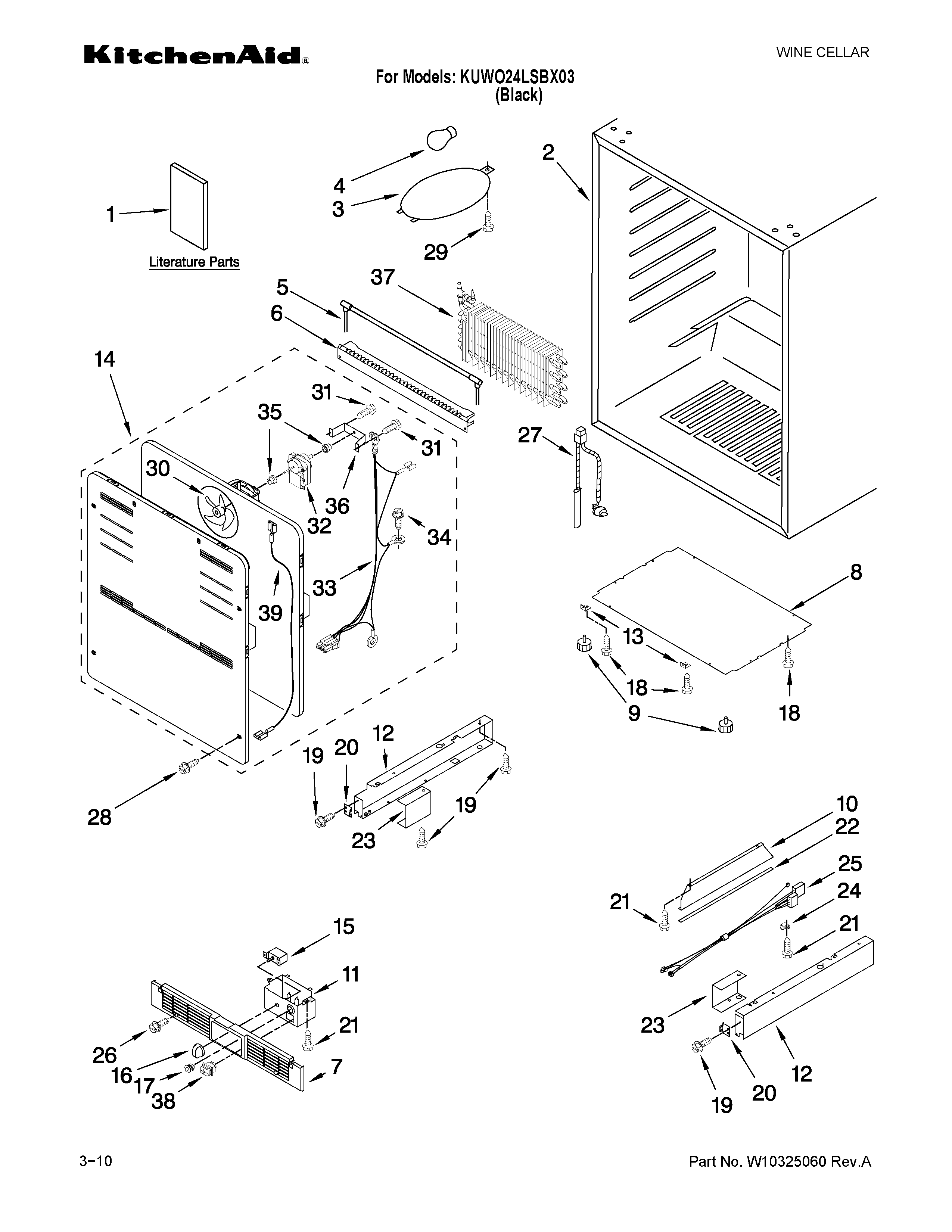 KitchenAid KUWO24LSBX03 cabinet parts diagram