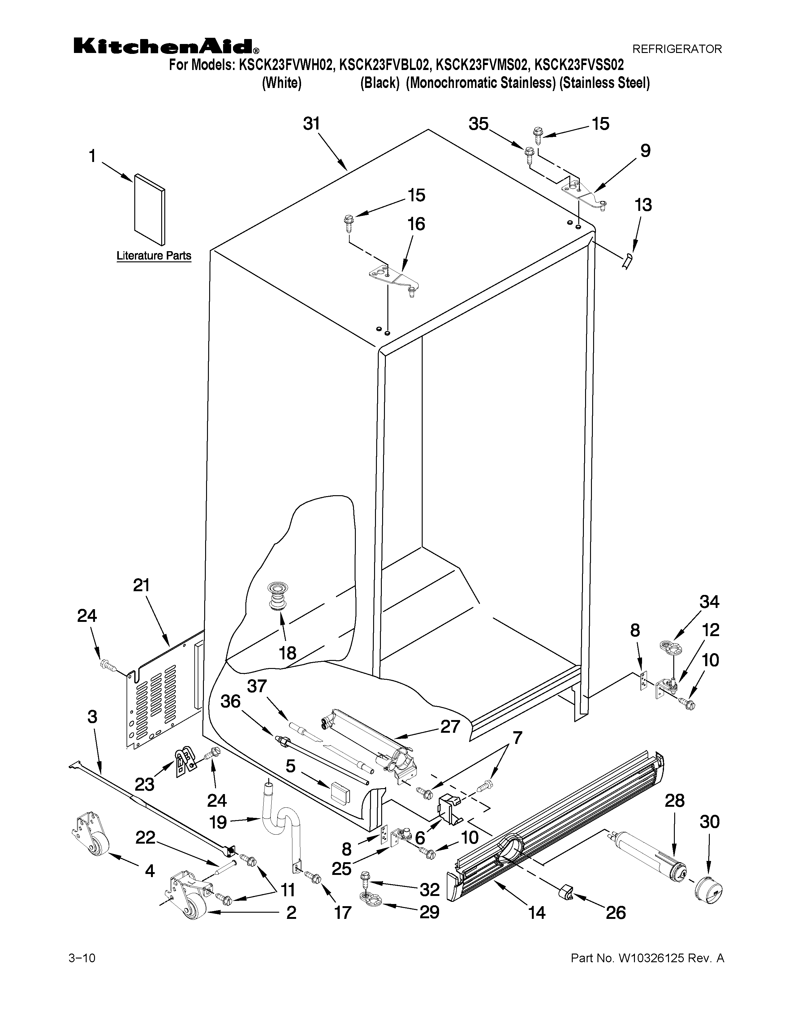 KitchenAid KSCK23FVWH02 cabinet parts diagram