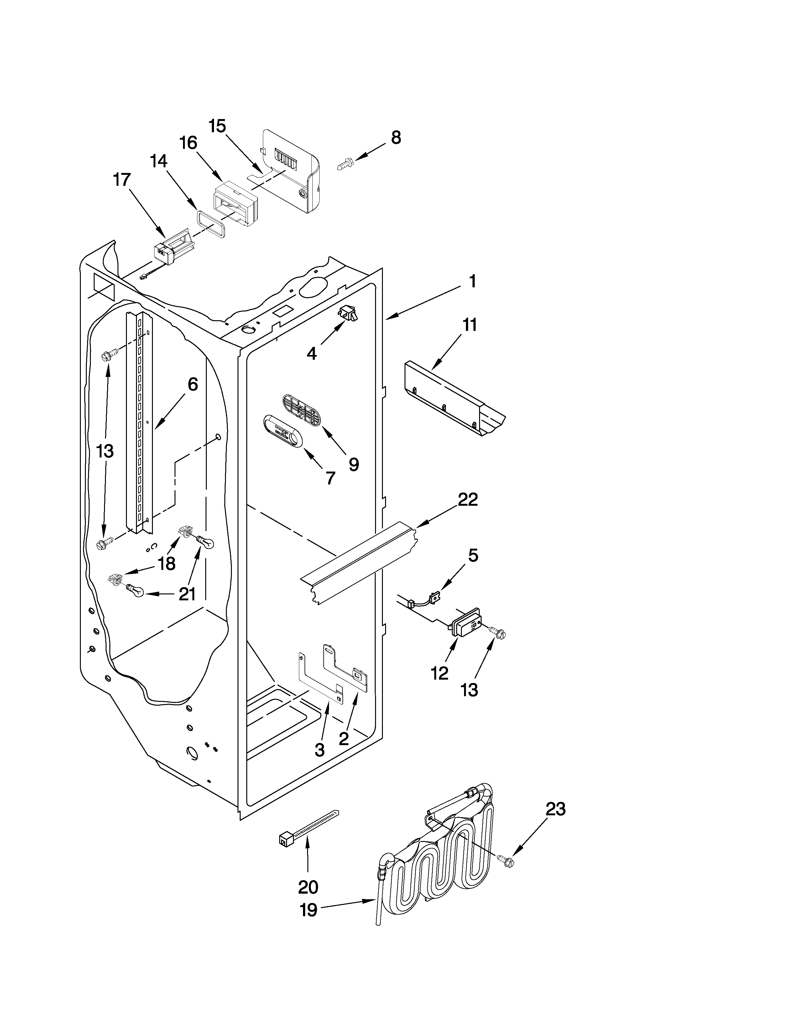 KitchenAid KSCK23FVWH02 refrigerator liner parts diagram