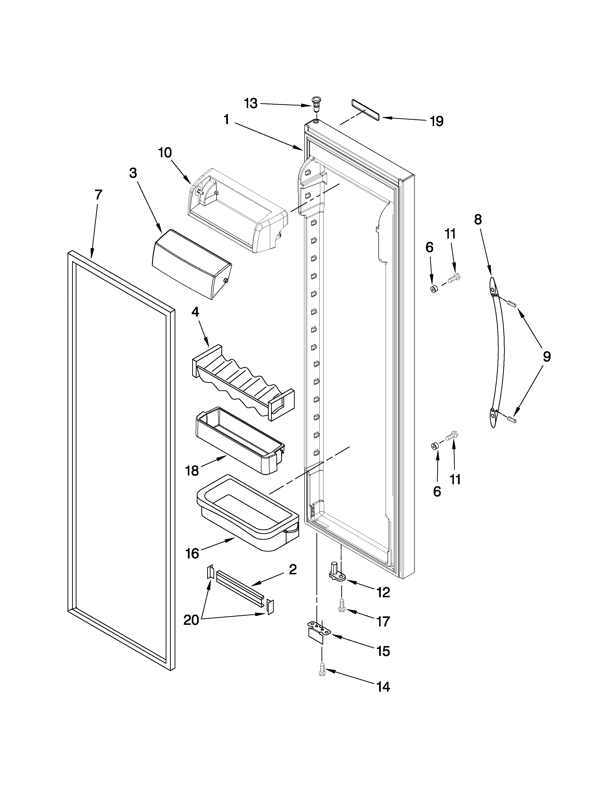 KitchenAid KSCK23FVWH02 refrigerator door parts diagram