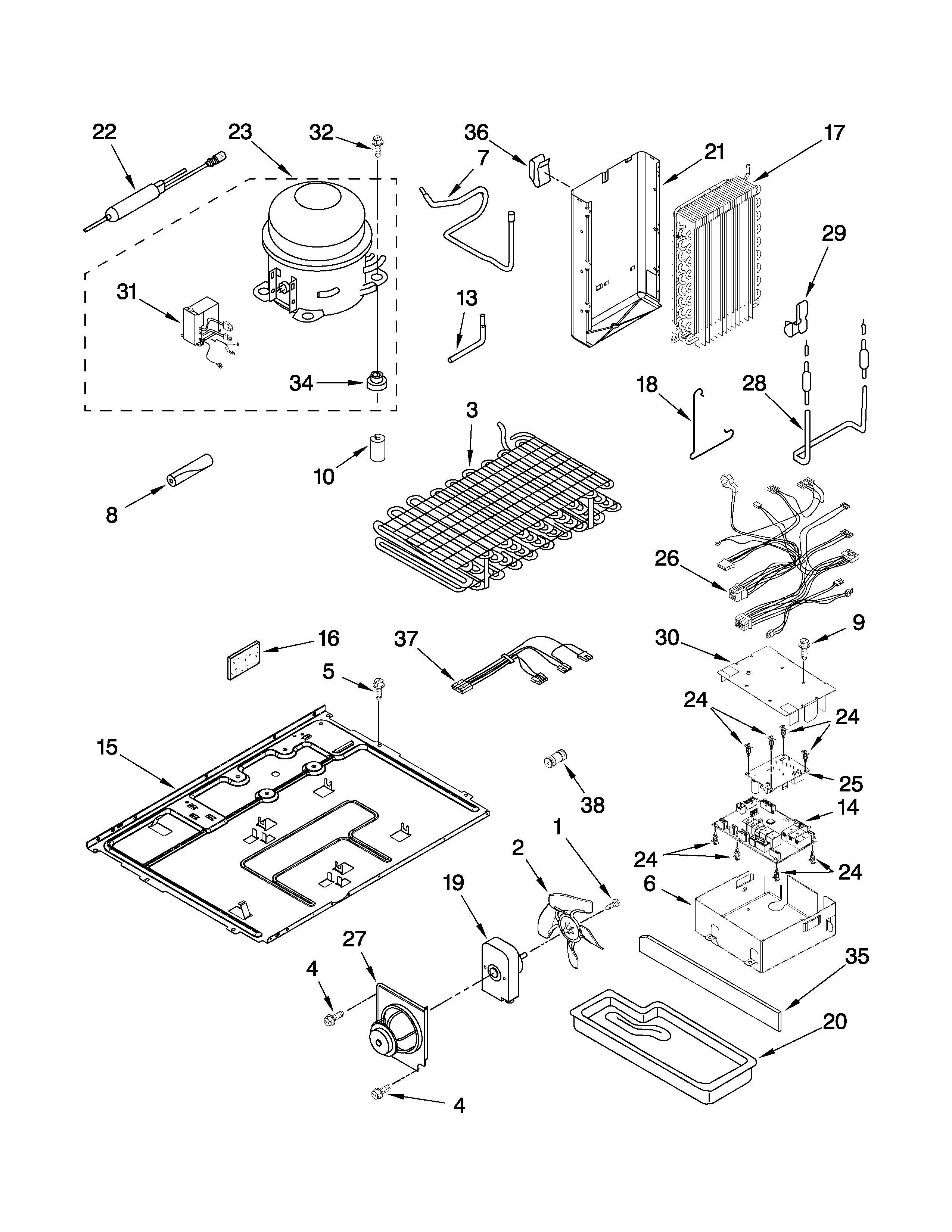 KitchenAid KSCK23FVWH02 unit parts diagram