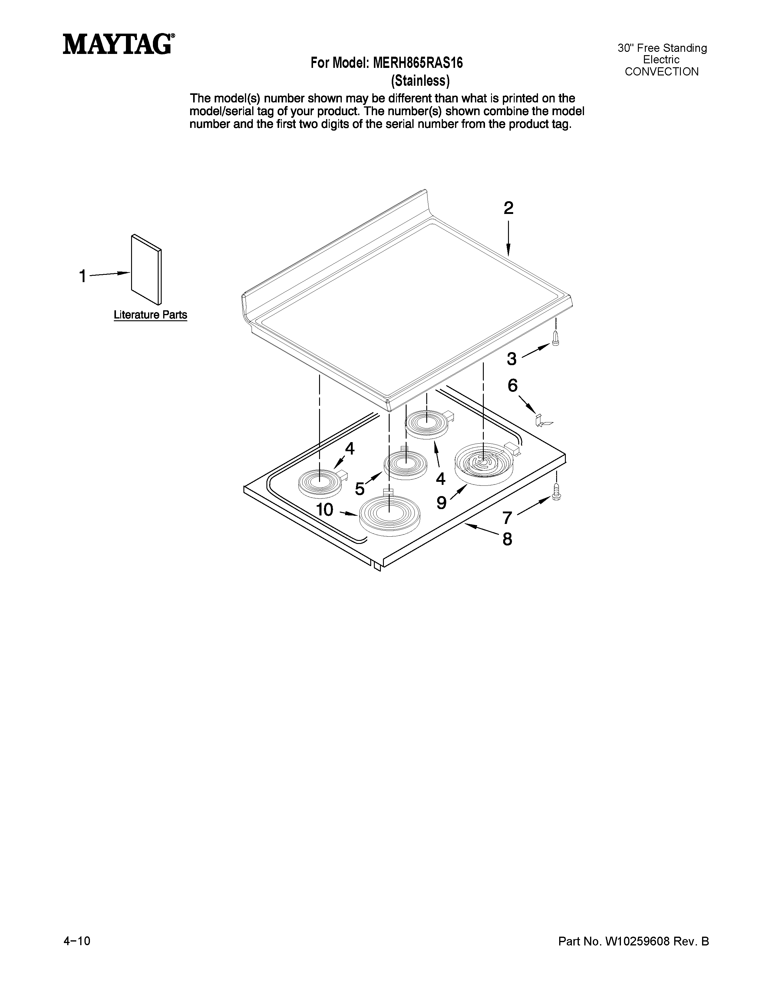 Maytag MERH865RAS16 cooktop parts diagram