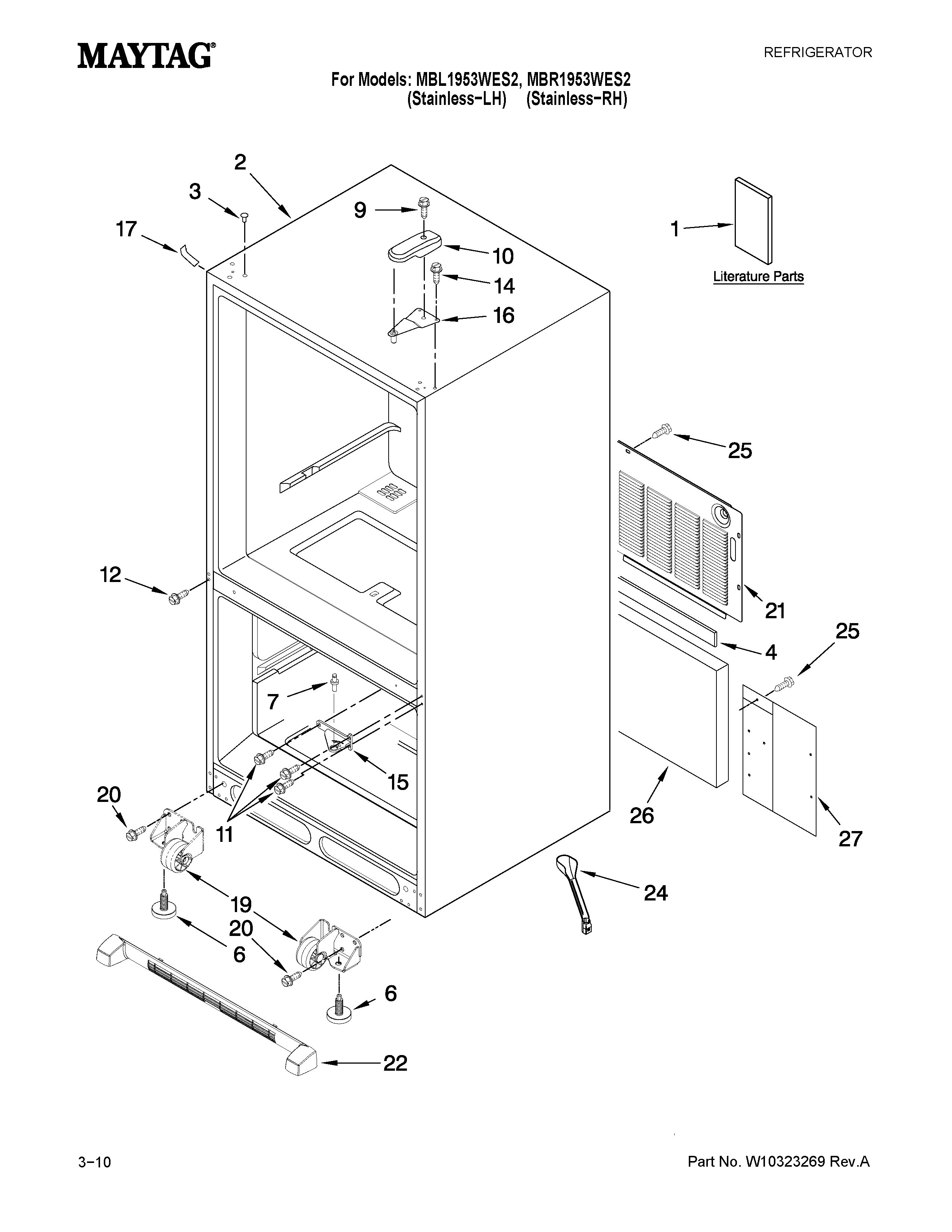 Maytag MBL1953WES2 cabinet parts diagram