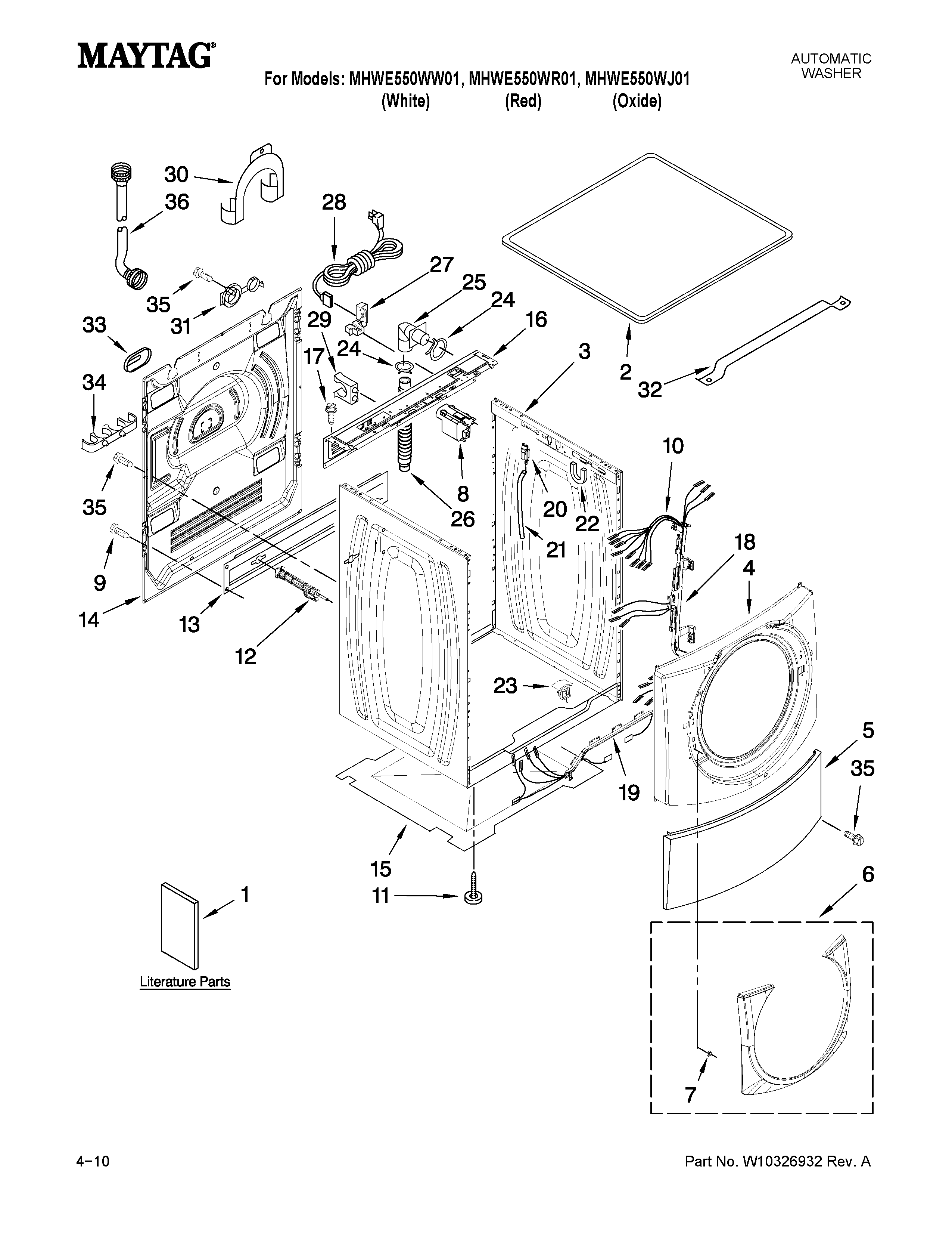 Maytag MHWE550WJ01 top and cabinet parts diagram