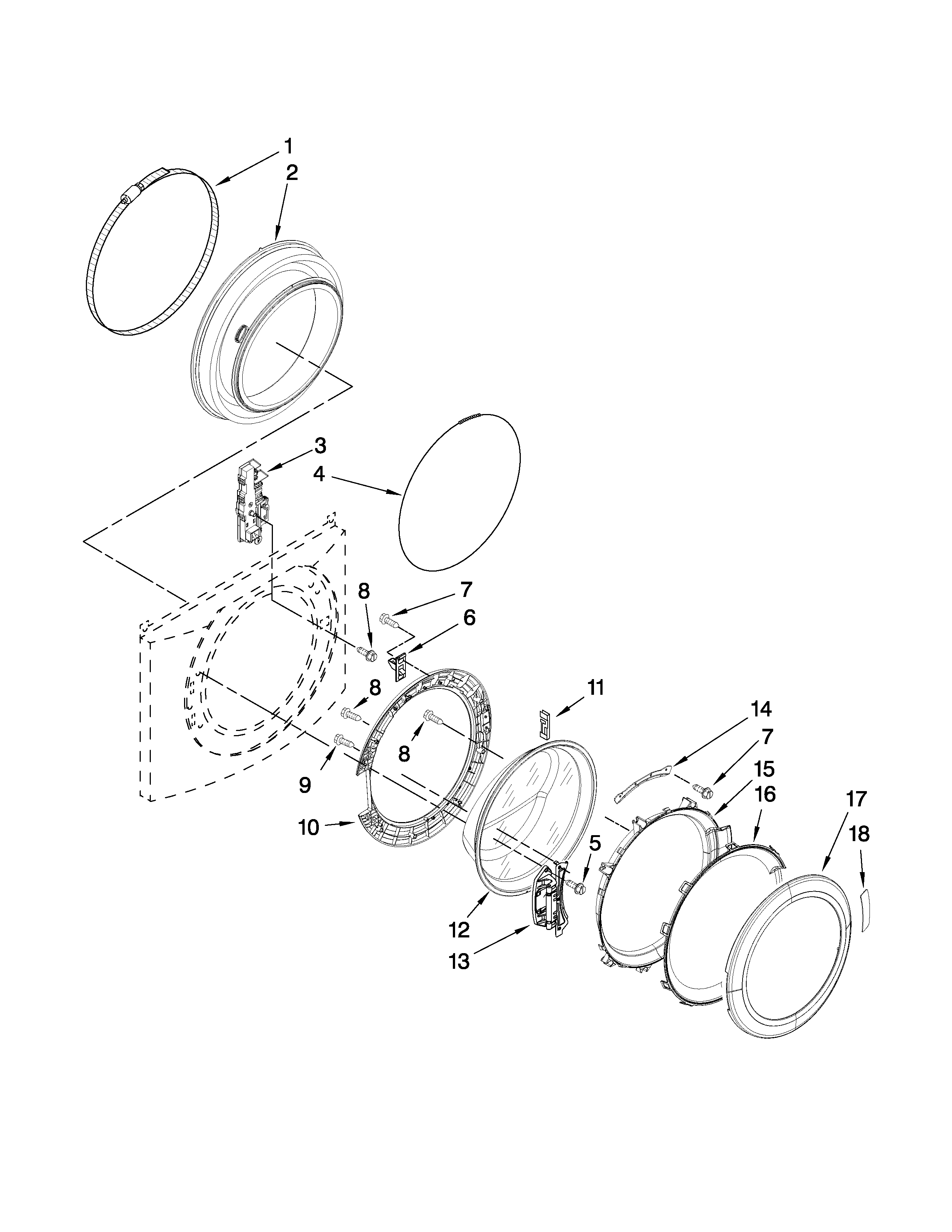 Whirlpool WFW9470WL01 door and latch parts diagram