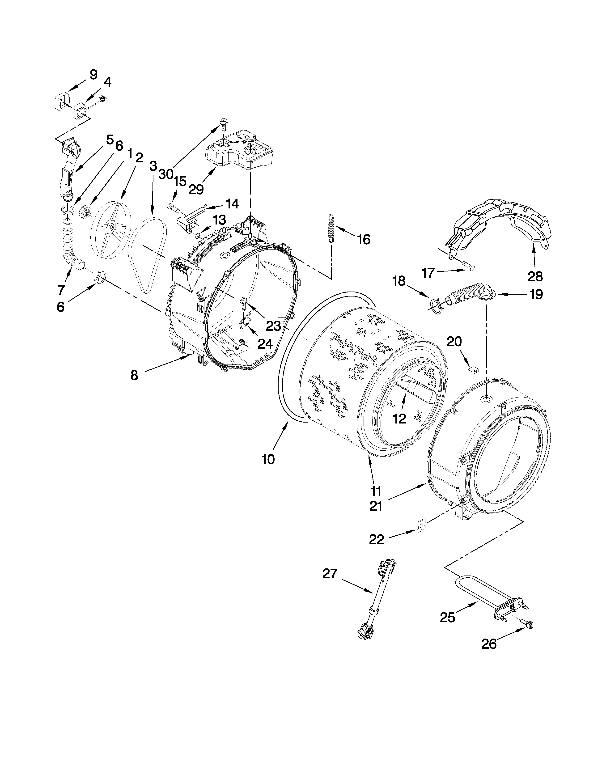 Whirlpool WFW9470WL01 tub and basket parts diagram