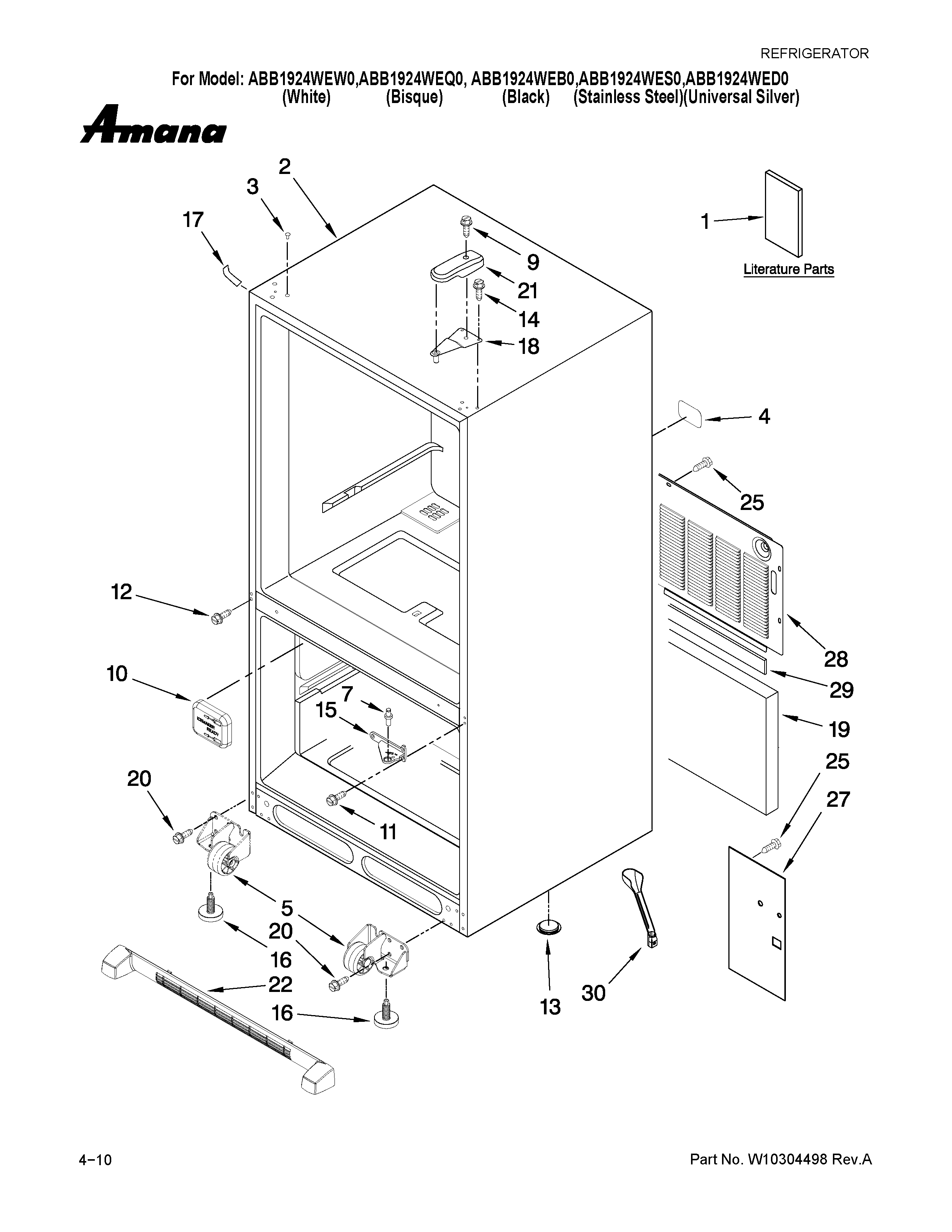 Amana ABB1924WED0 cabinet parts diagram
